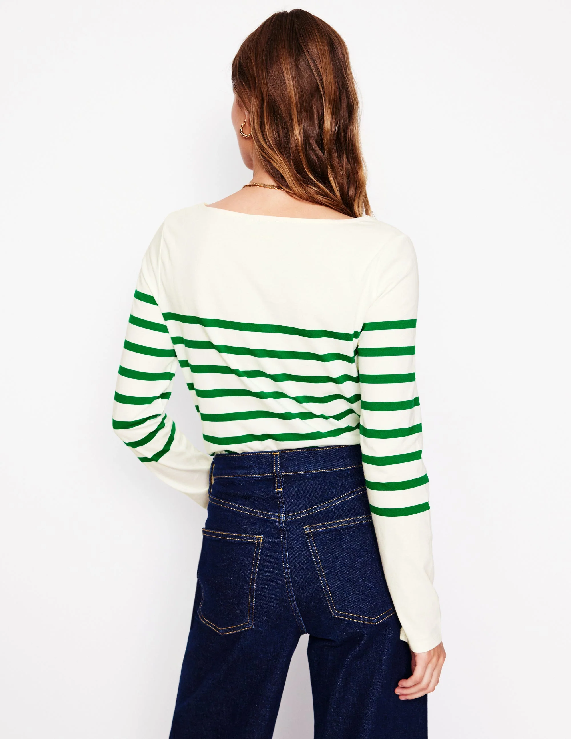 Ella Breton-Shirt mit langen Ärmeln-Naturweiß, Satter Smaragd - Image 3