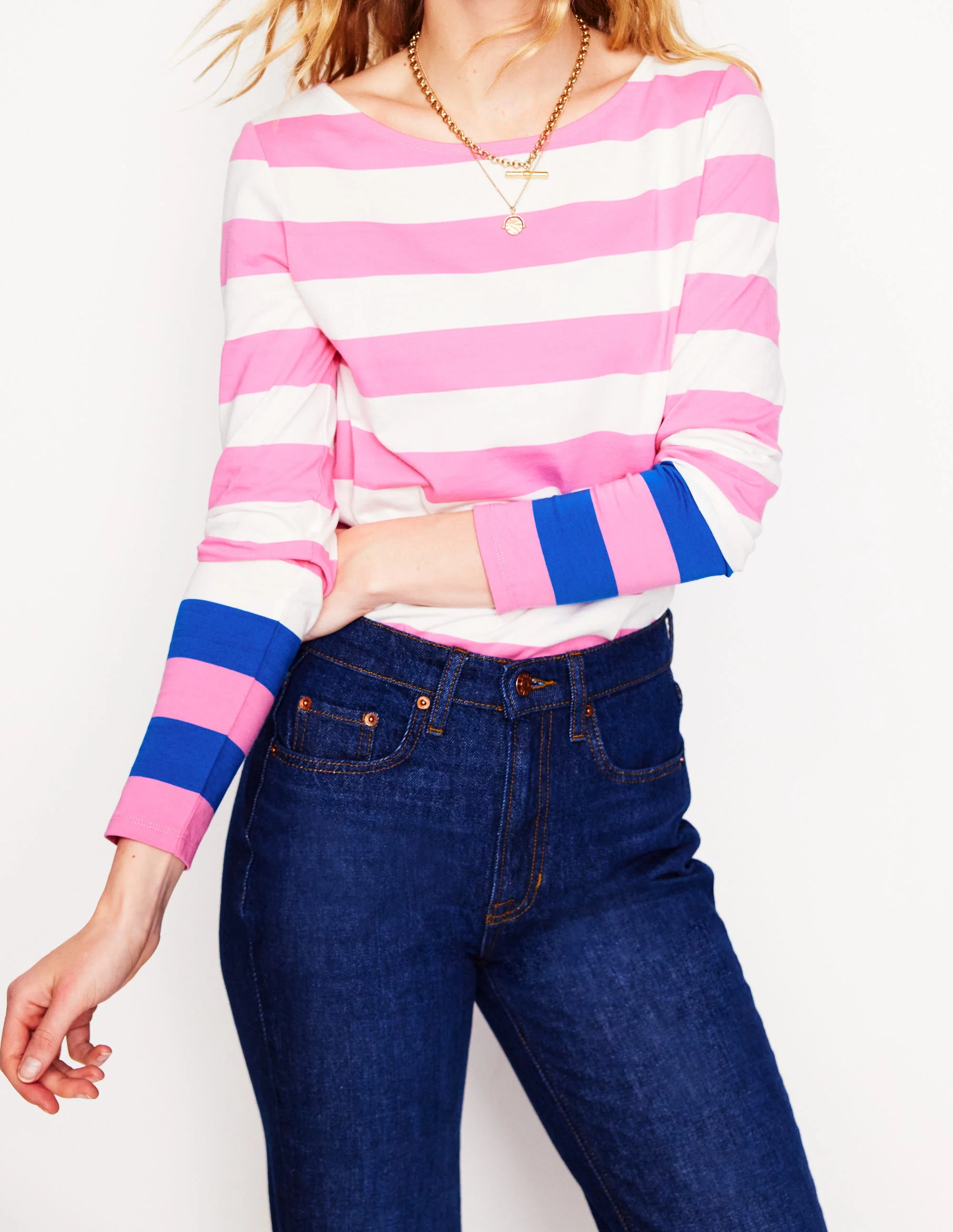 Ella Breton-Shirt mit langen Ärmeln-Rosarot, Galerieblau Bündchen - Image 2