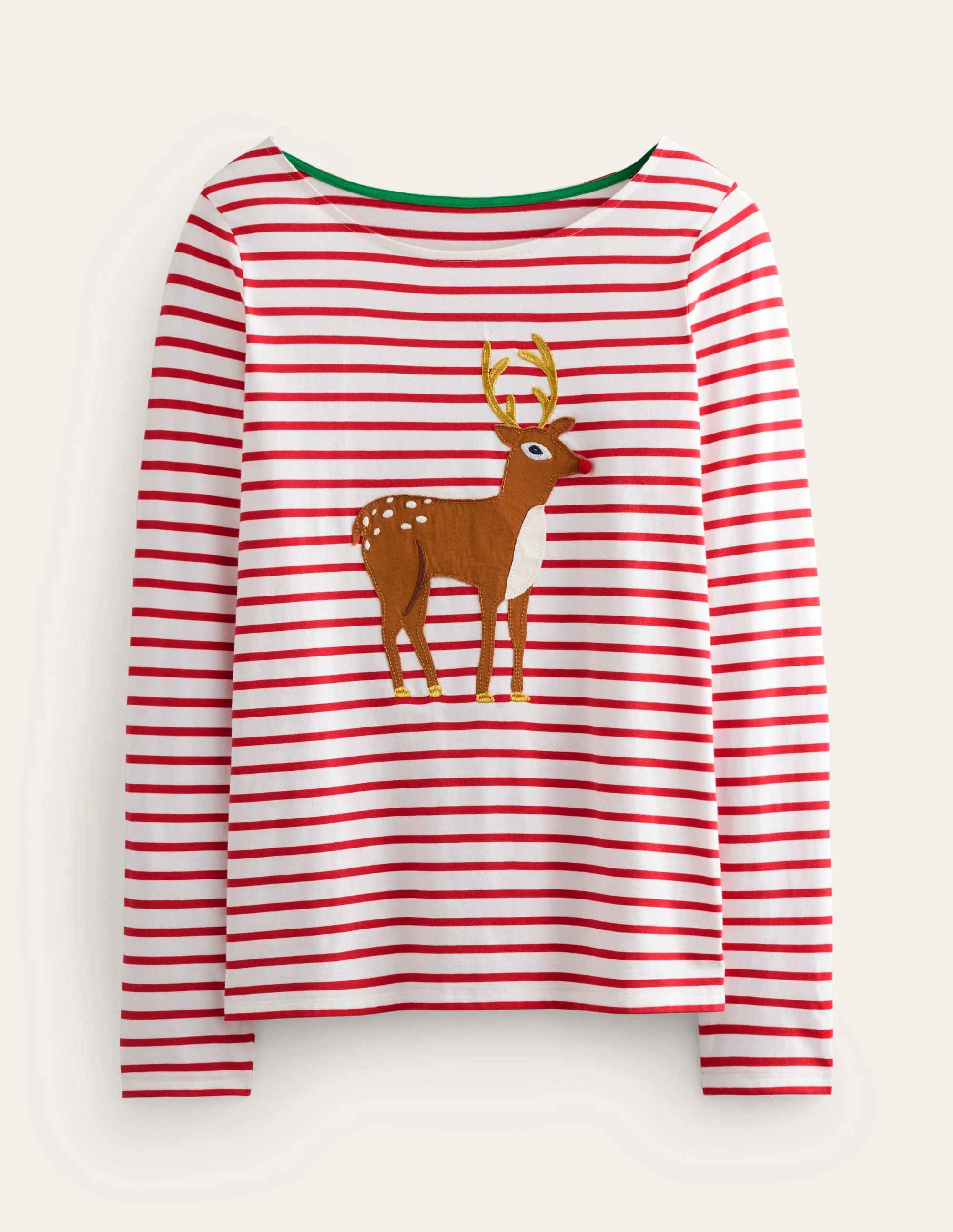 Ella Breton-Shirt mit langen Ärmeln-Rot, Rentier Gestreift - Image 6