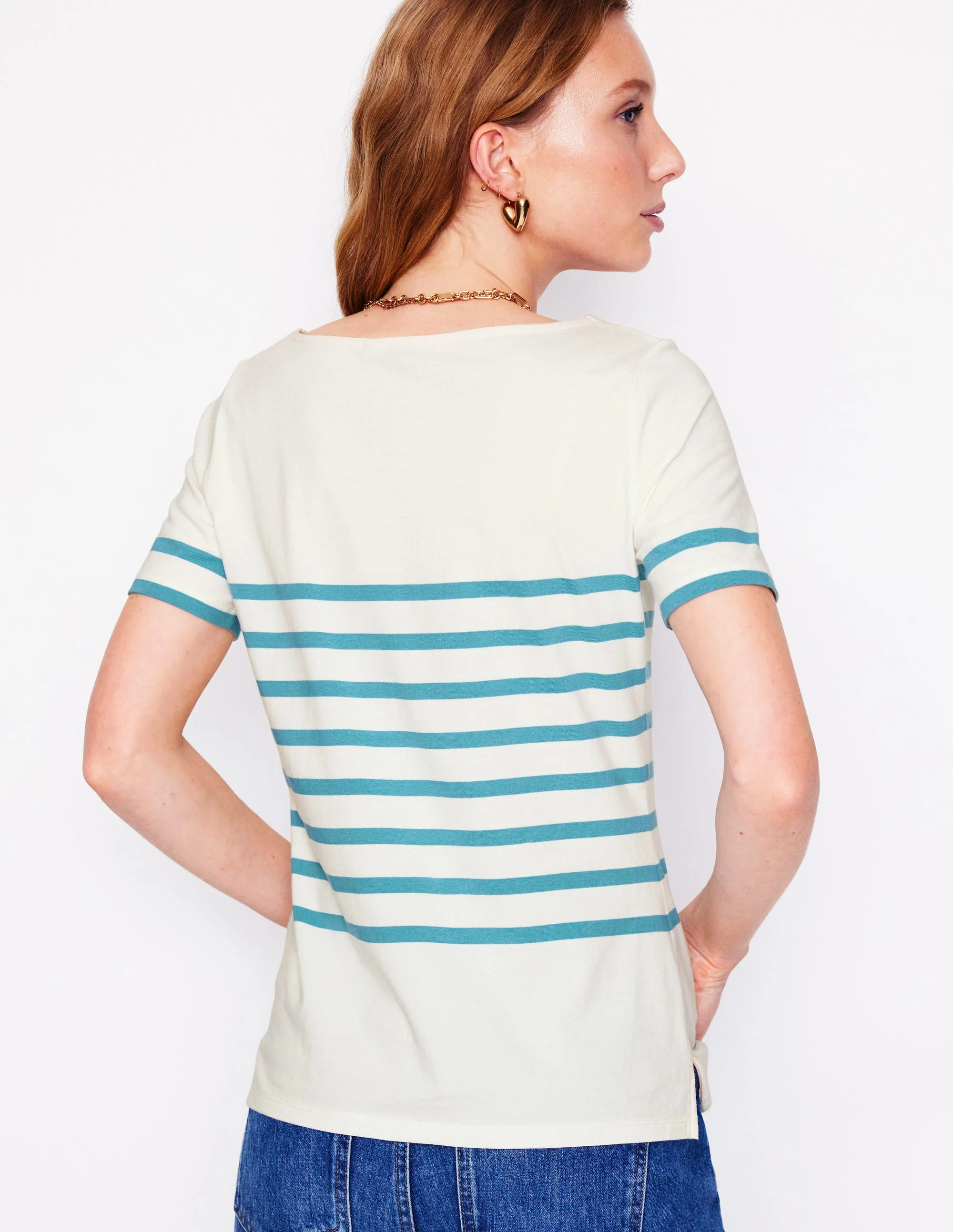 Ella Bretonshirt mit kurzen Ärmeln-Naturweiß, Entenei-Blau - Image 3