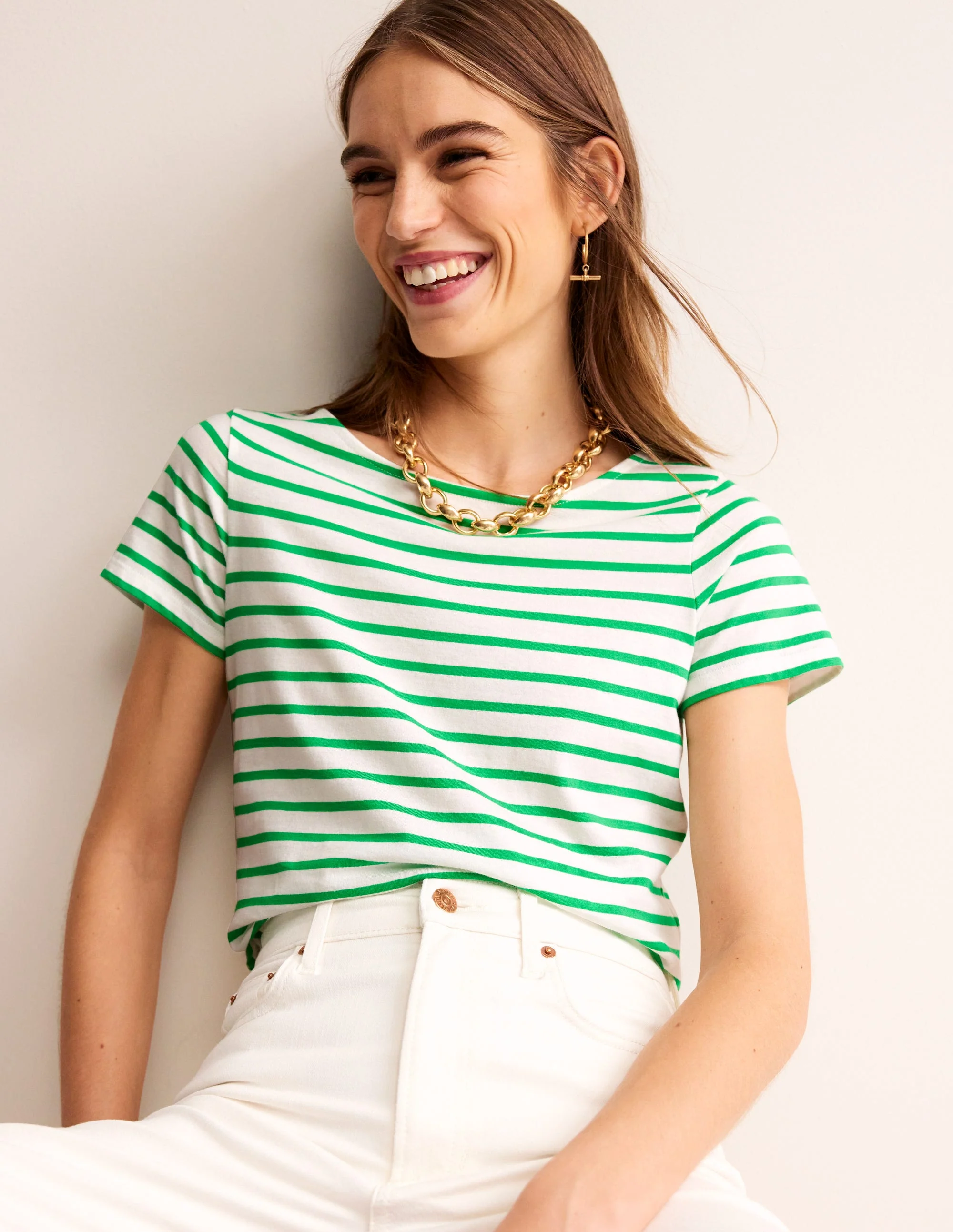Ella Bretonshirt mit kurzen Ärmeln-Naturweiß, Grün