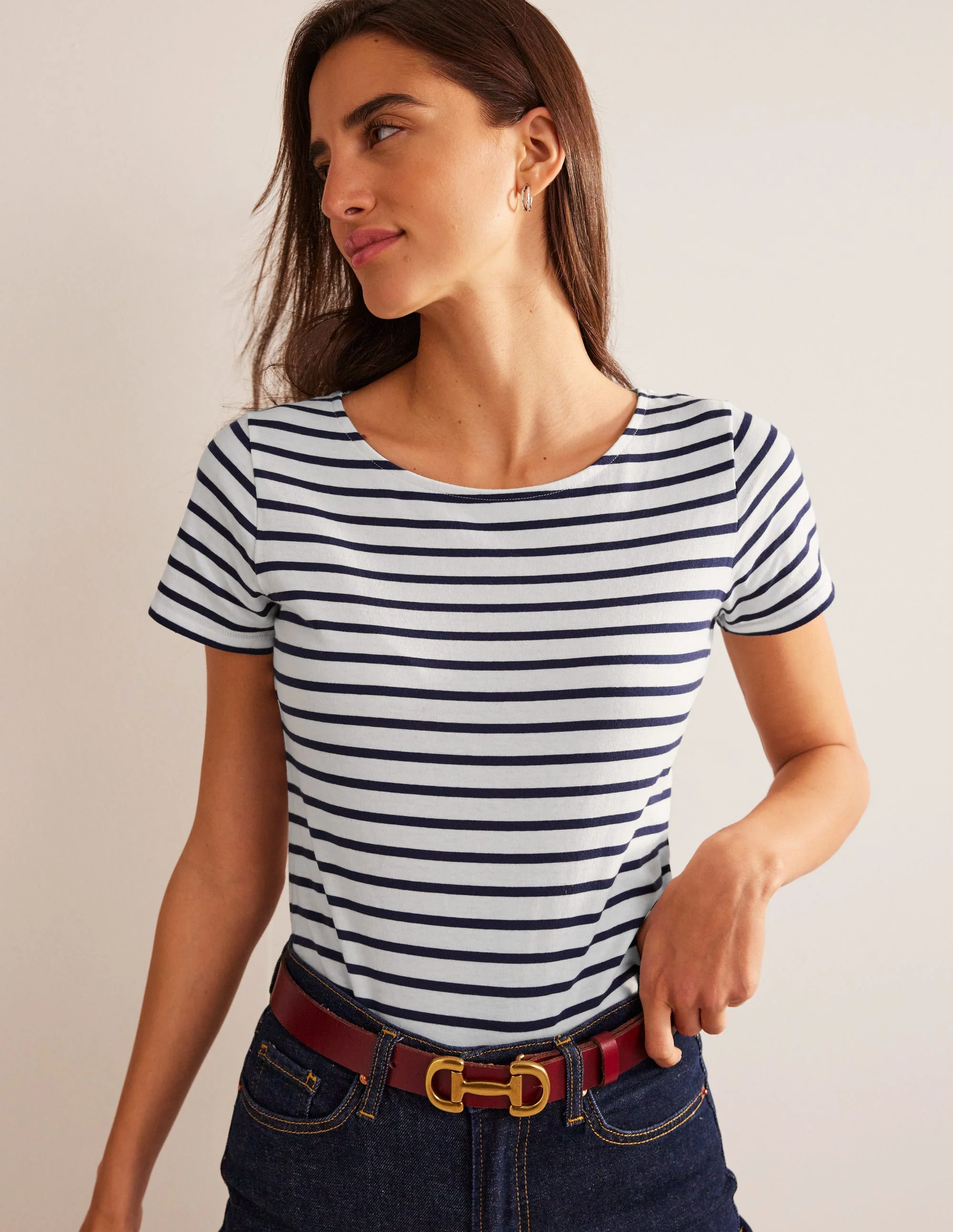 Ella Bretonshirt mit kurzen Ärmeln-Naturweiß, Marineblau