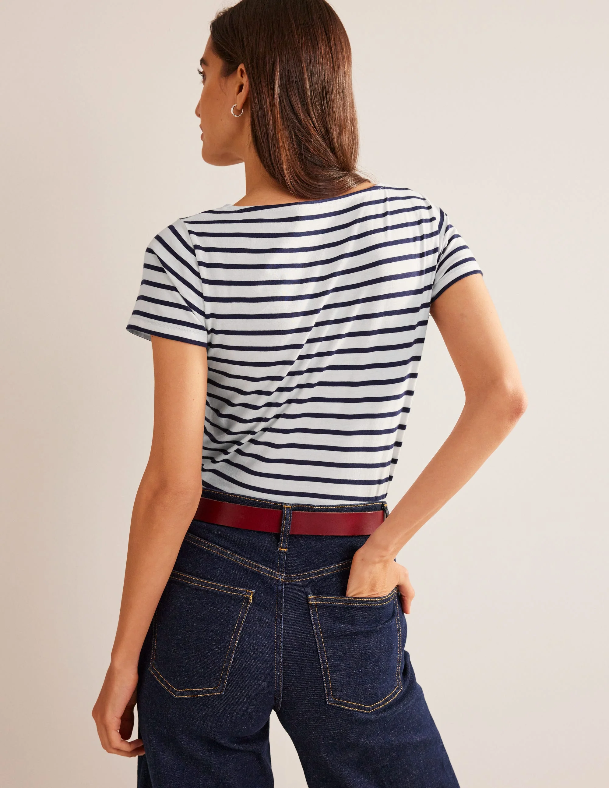 Ella Bretonshirt mit kurzen Ärmeln-Naturweiß, Marineblau - Image 3