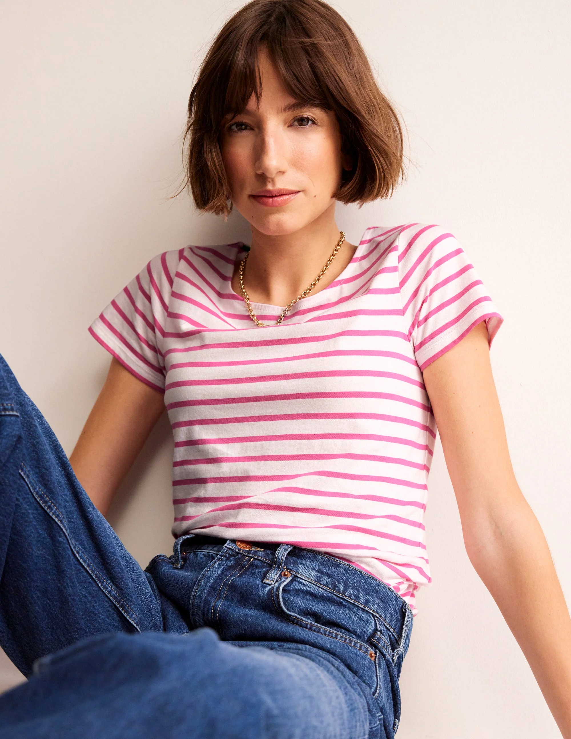 Ella Bretonshirt mit kurzen Ärmeln-Naturweiß, Rosa - Image 2