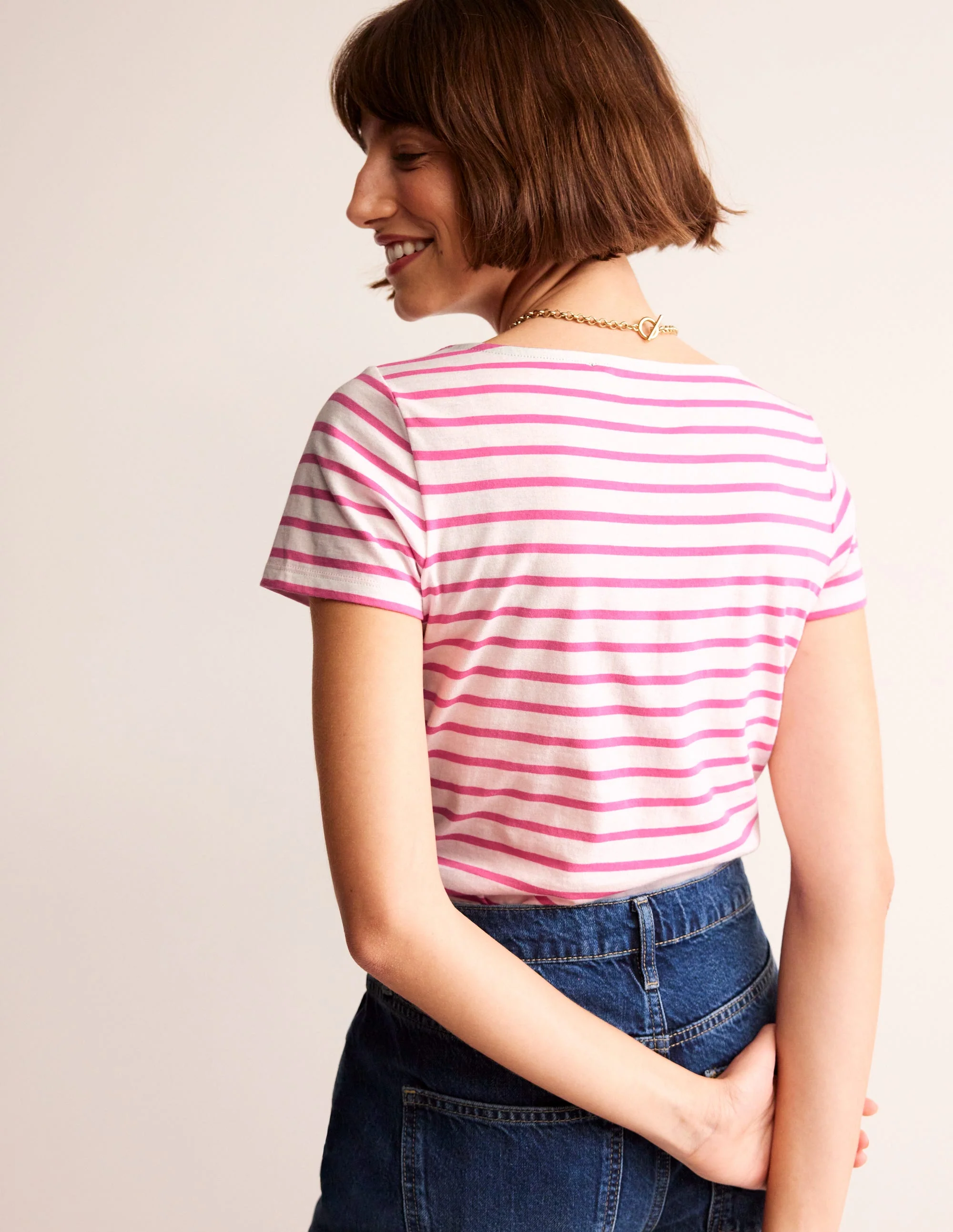 Ella Bretonshirt mit kurzen Ärmeln-Naturweiß, Rosa - Image 3