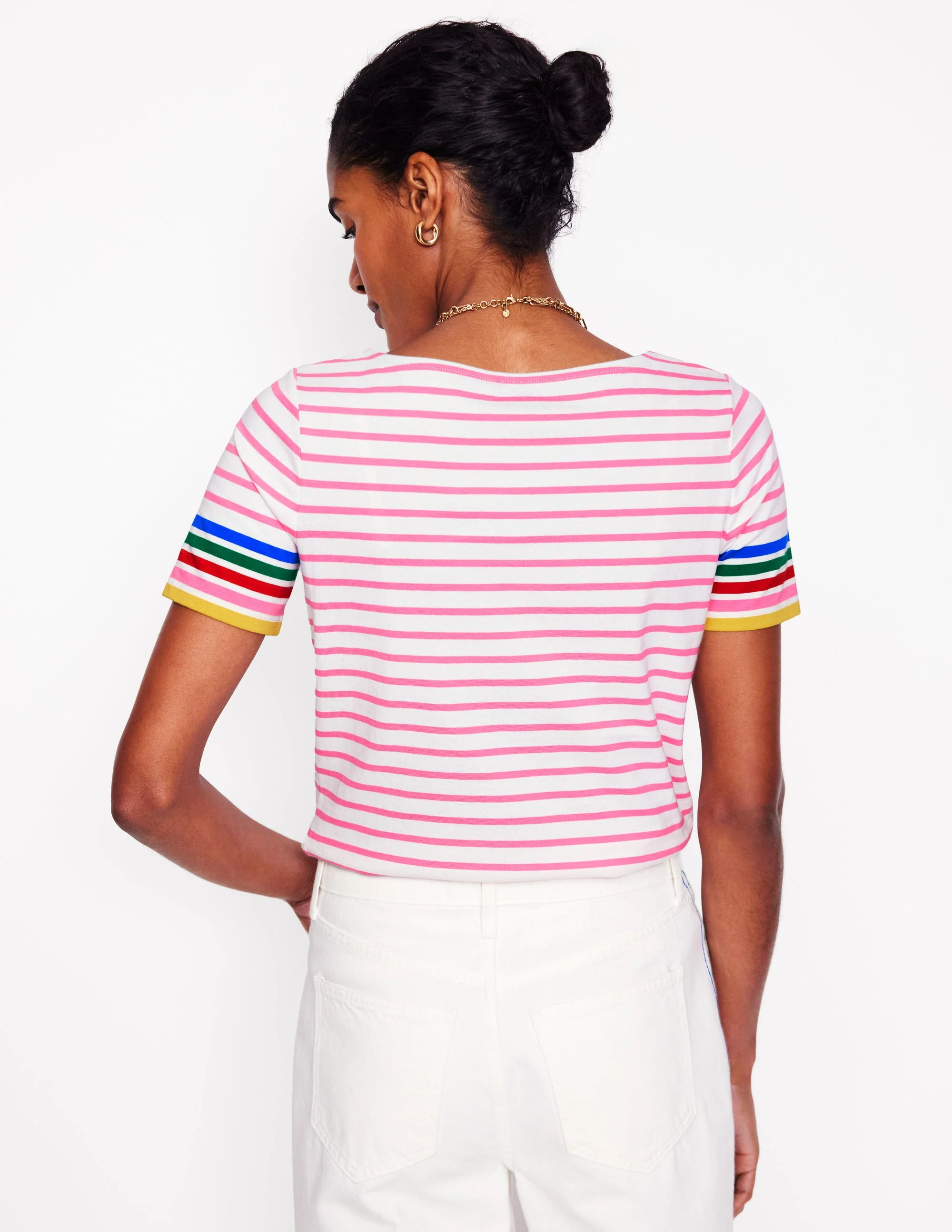 Ella Bretonshirt mit kurzen Ärmeln-Rosarot Bunt gestreifte Ärmel - Image 3