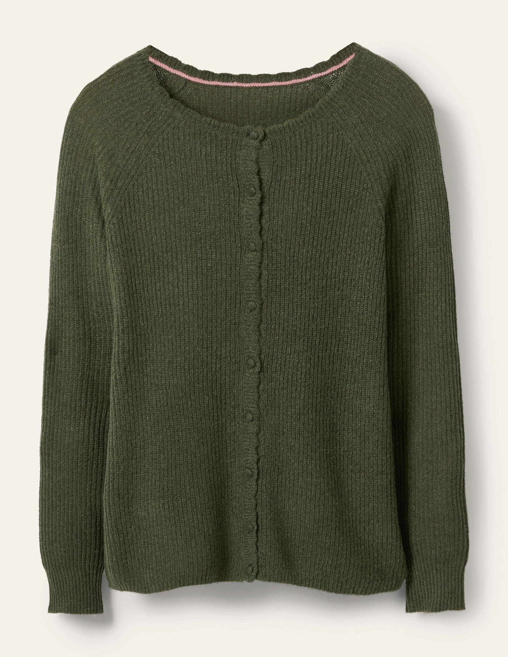 Ella Flauschiger Cardigan mit Muschelsaum-Klassisches Khaki - Image 5