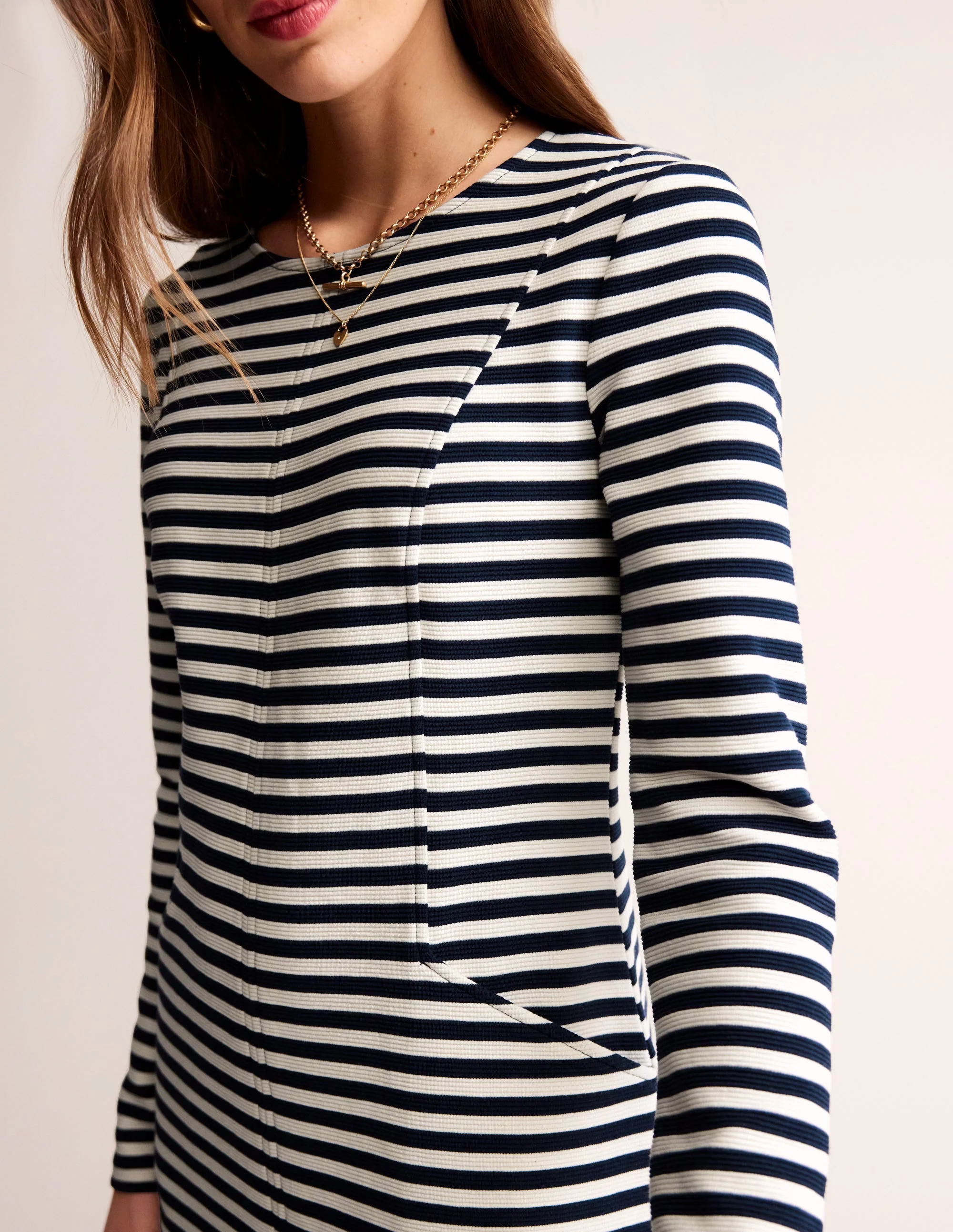 Ellen Ottoman-Kleid-Französisches Marineblau/Naturweiß Gestreift - Image 2