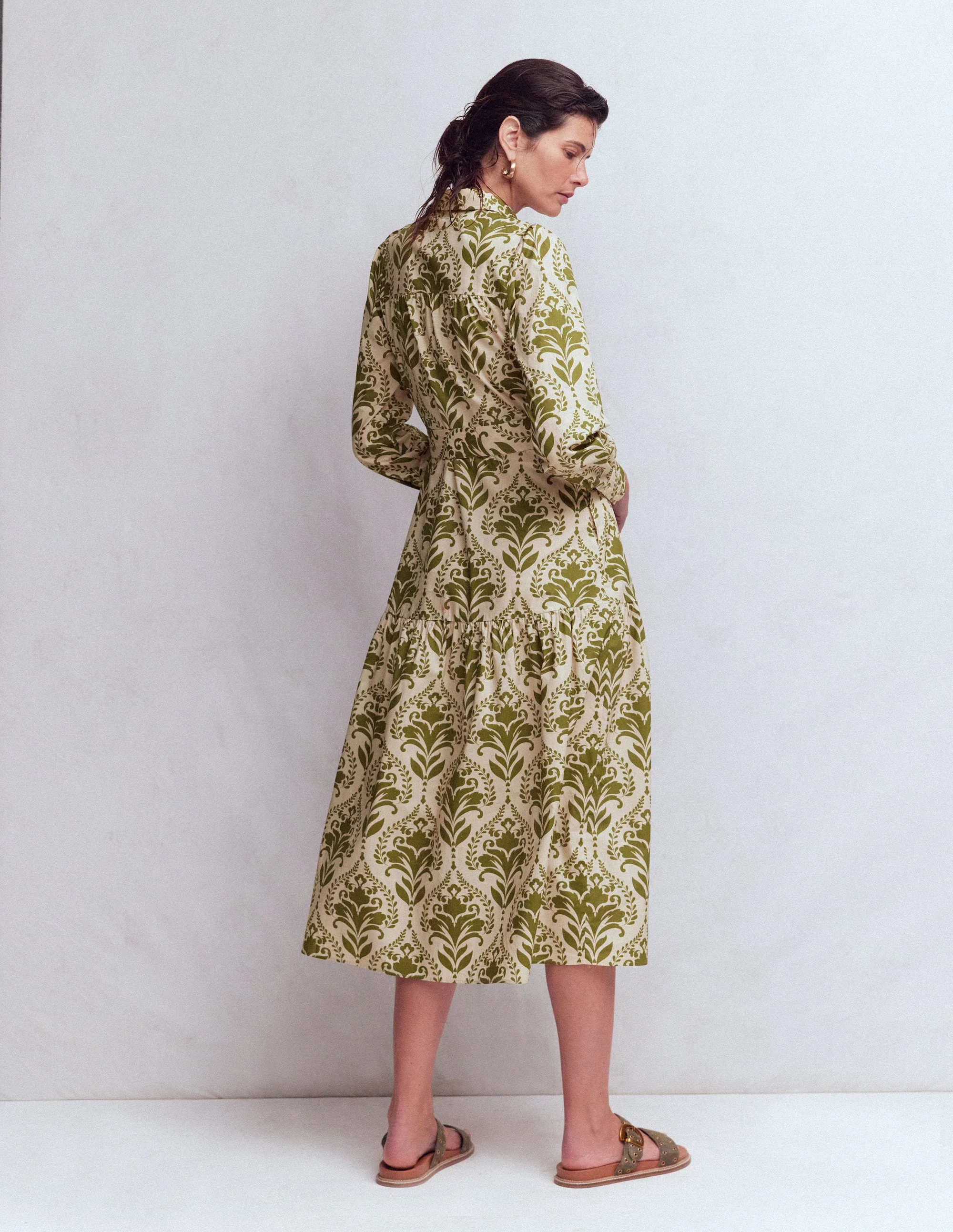 Ellie Maxi-Hemdblusenkleid aus Baumwolle-Grün Dekoratives Gitter - Image 3