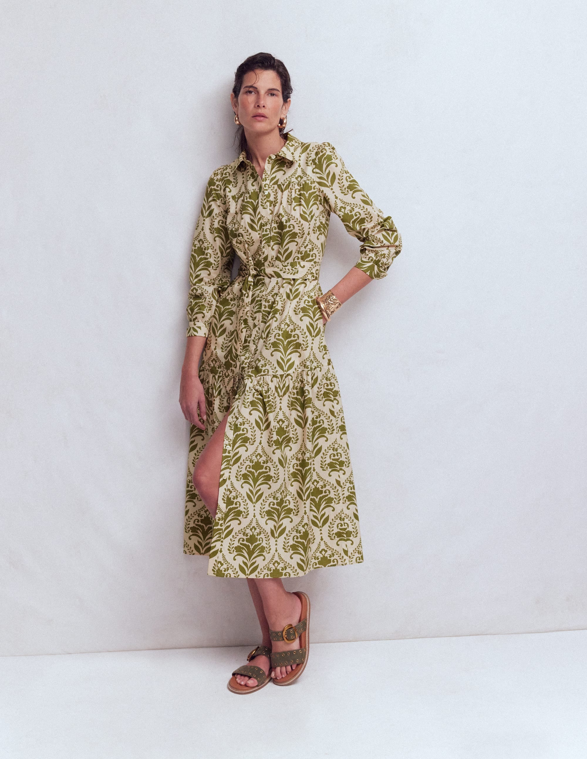 Ellie Maxi-Hemdblusenkleid aus Baumwolle-Grün Dekoratives Gitter - Image 4