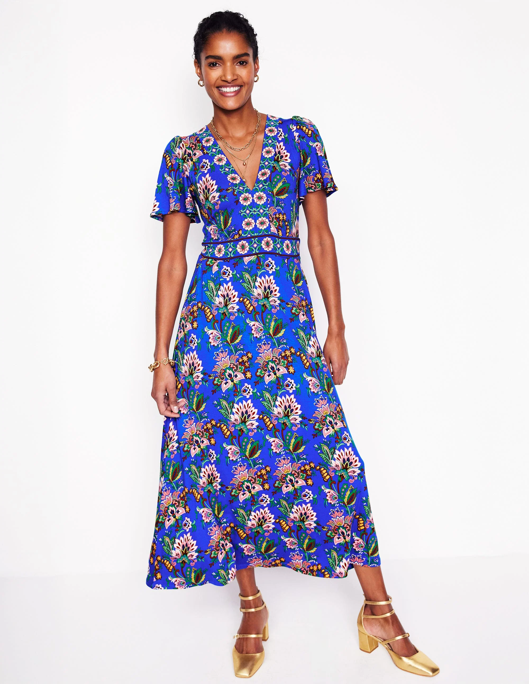 Ellie Wallendes Maxi-Teekleid-Galerieblau, Botanische Terrasse