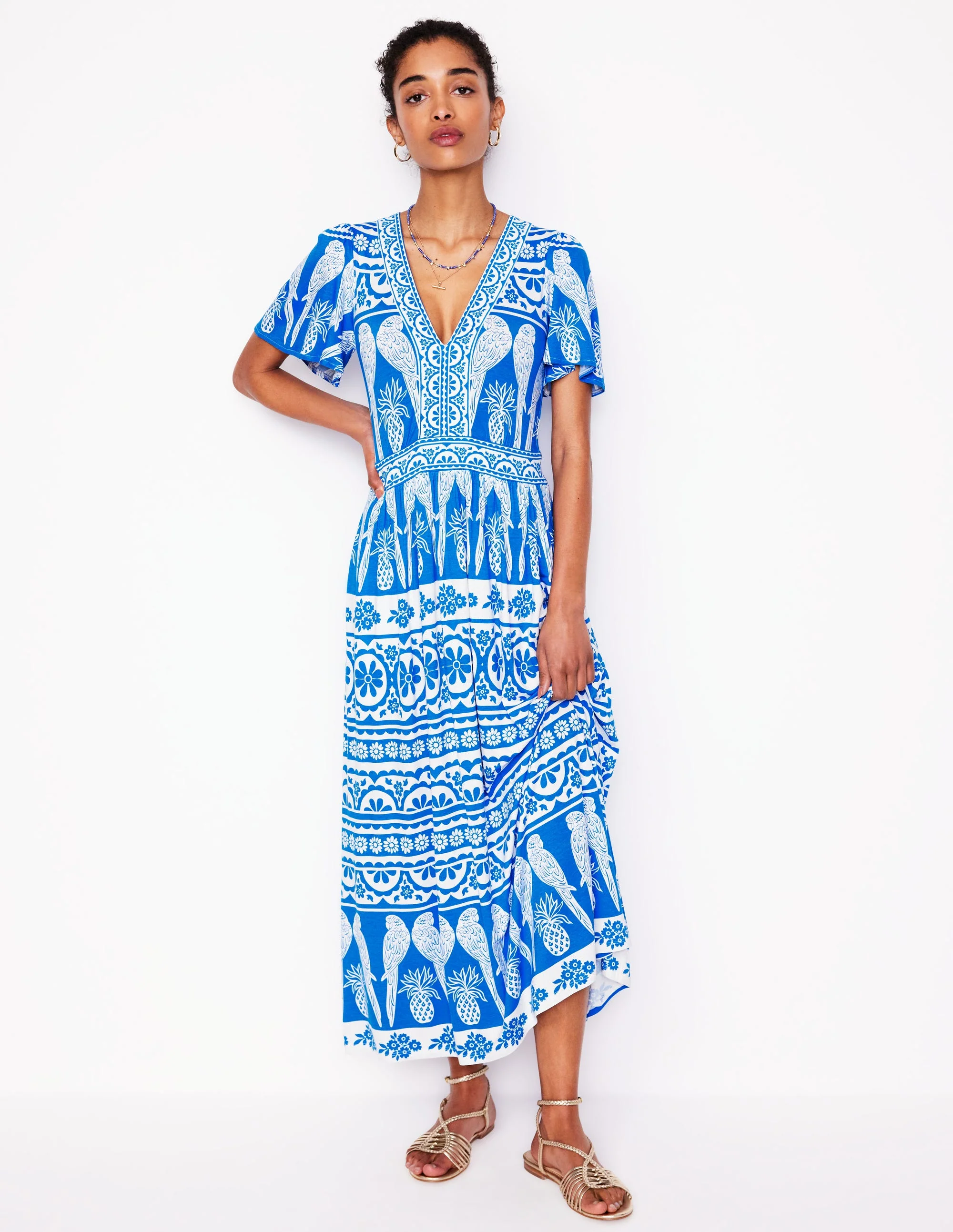 Ellie Wallendes Maxi-Teekleid-Himmelblau, Tropische Ornamente - Image 4