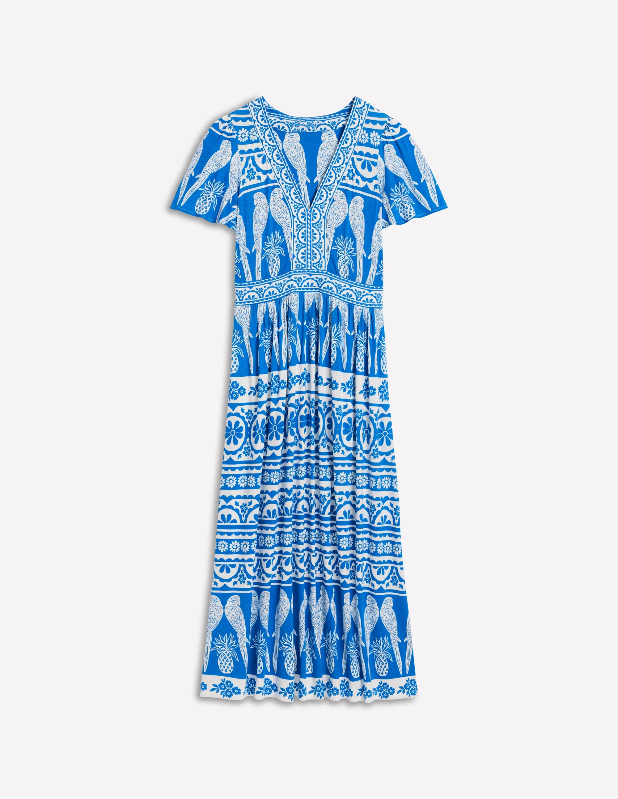 Ellie Wallendes Maxi-Teekleid-Himmelblau, Tropische Ornamente - Image 5