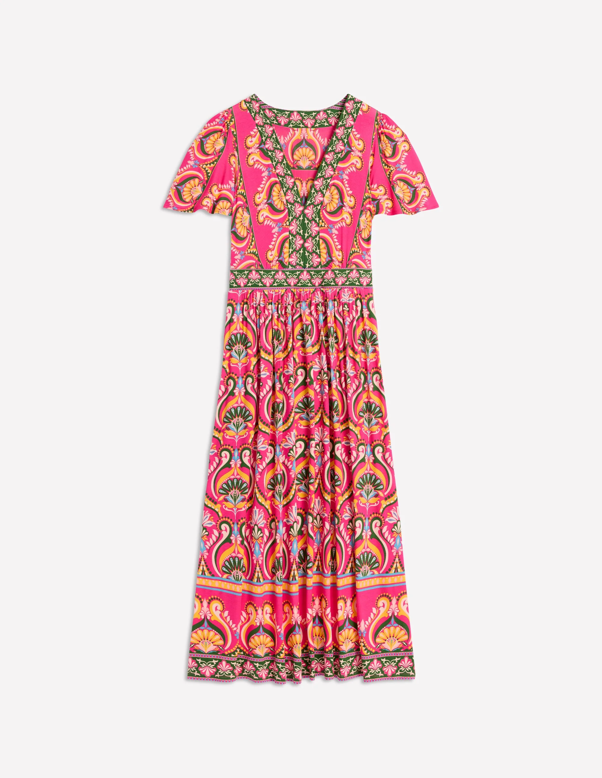 Ellie Wallendes Maxi-Teekleid-Rosa Pfingstrose, Blumenmuster mit Ornamenten - Image 6