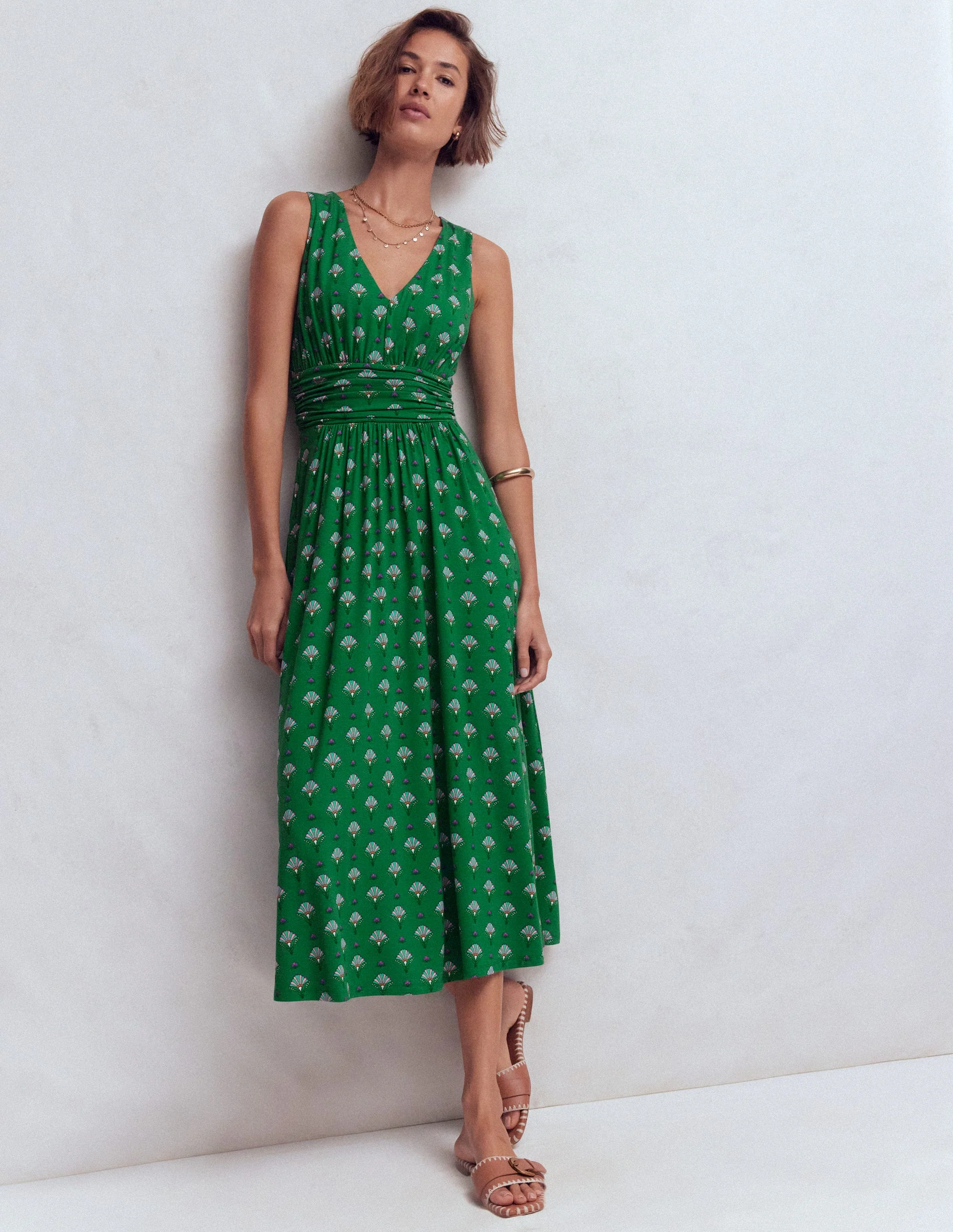 Elodie Jersey-Maxikleid-Grün, Blumenornament - Image 4