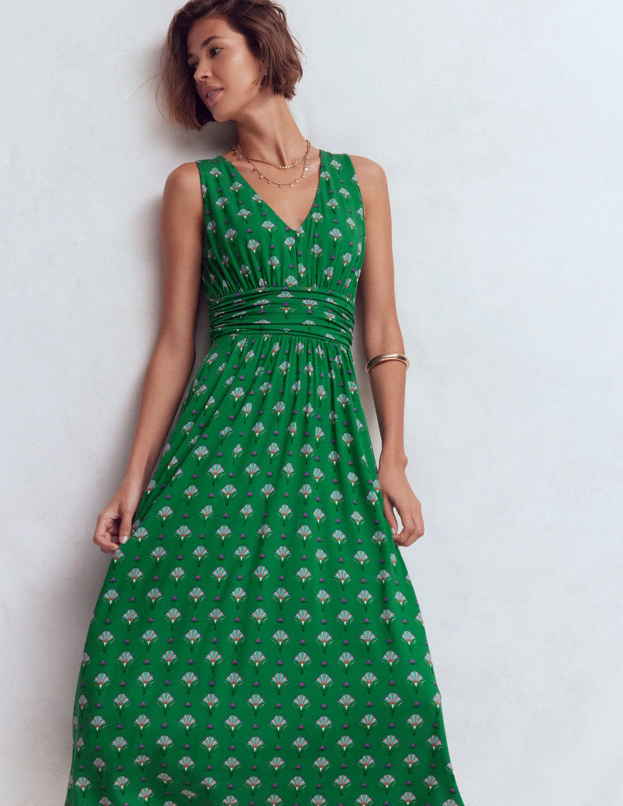 Elodie Jersey-Maxikleid-Grün, Blumenornament - Image 5