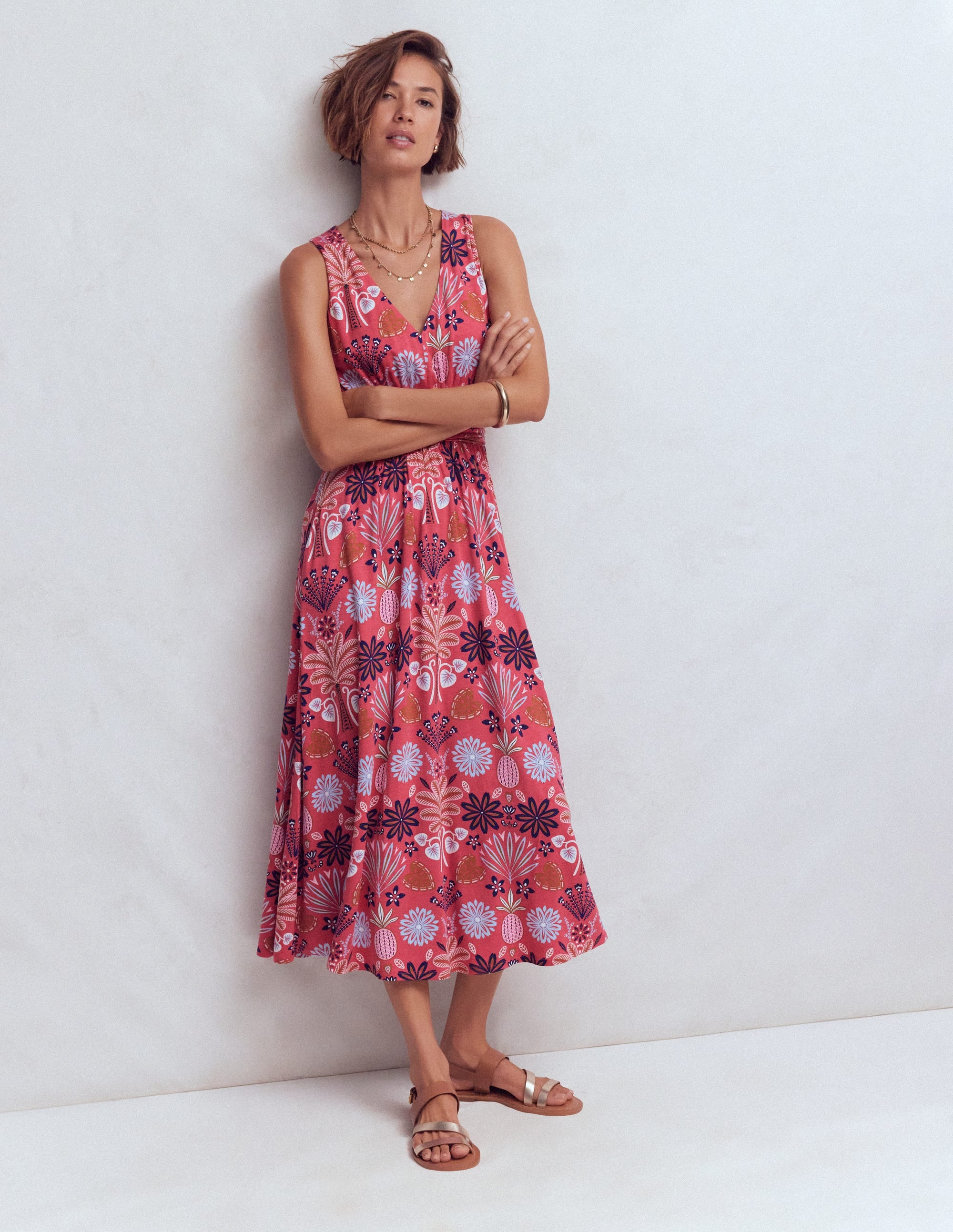 Elodie Jersey-Maxikleid-Kirschrot, Tropenwald - Image 4