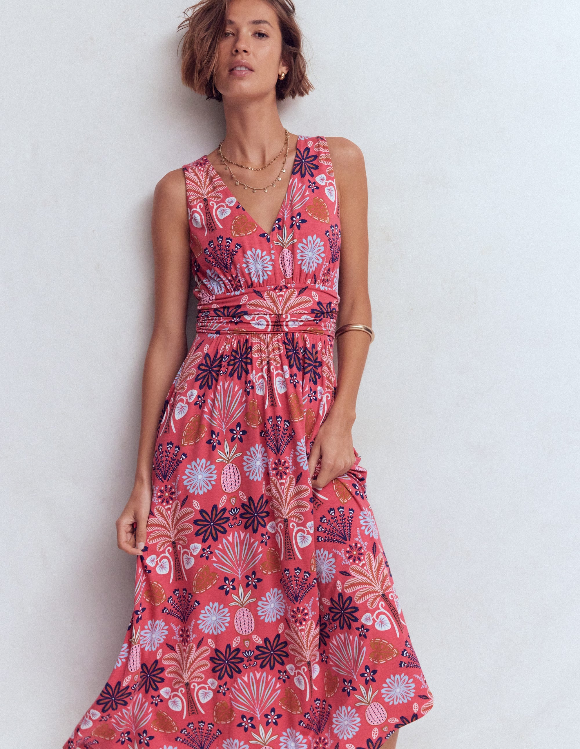 Elodie Jersey-Maxikleid-Kirschrot, Tropenwald - Image 5