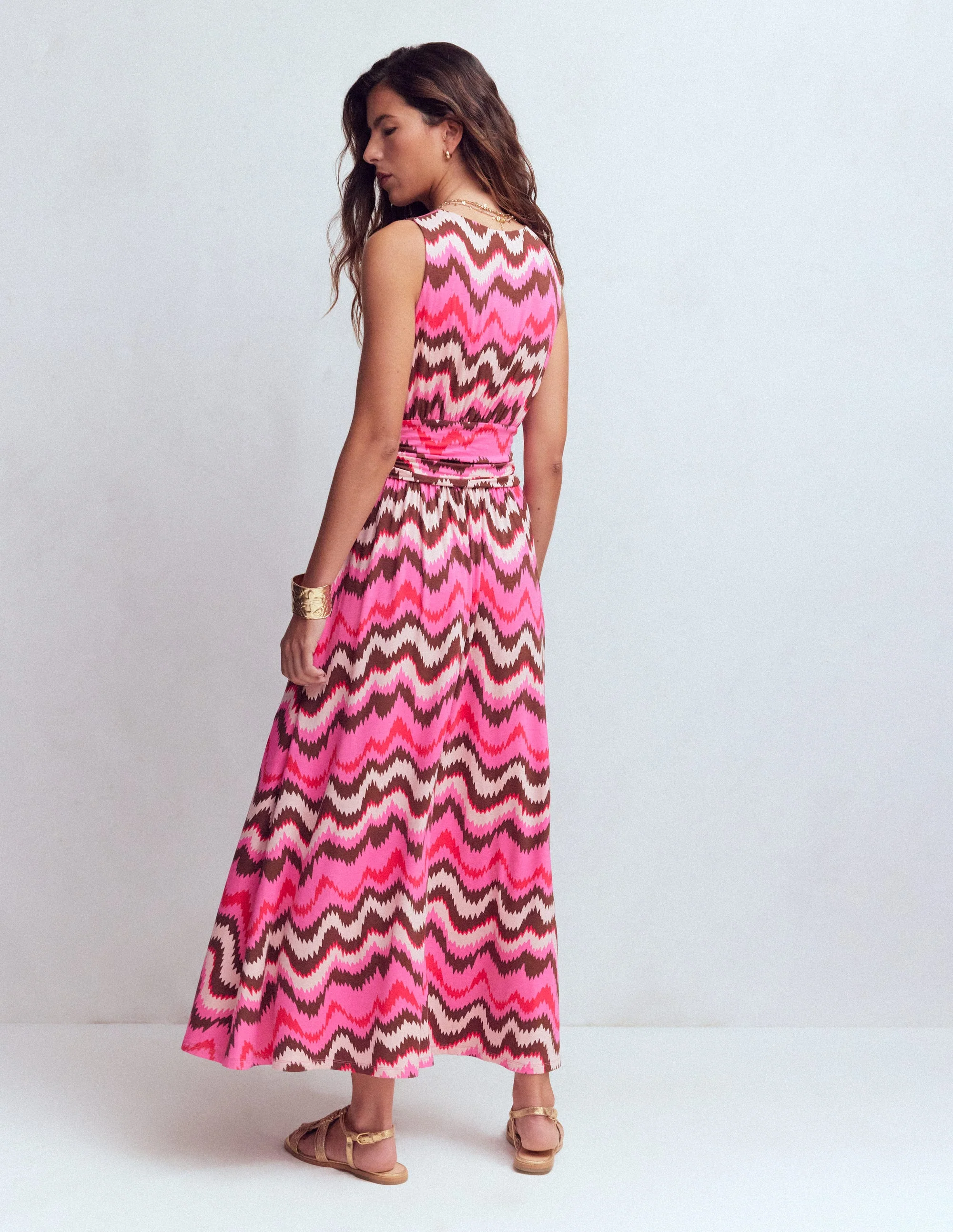 Elodie Jersey-Maxikleid-Kräftiges Rosa, Zickzack-Welle - Image 3