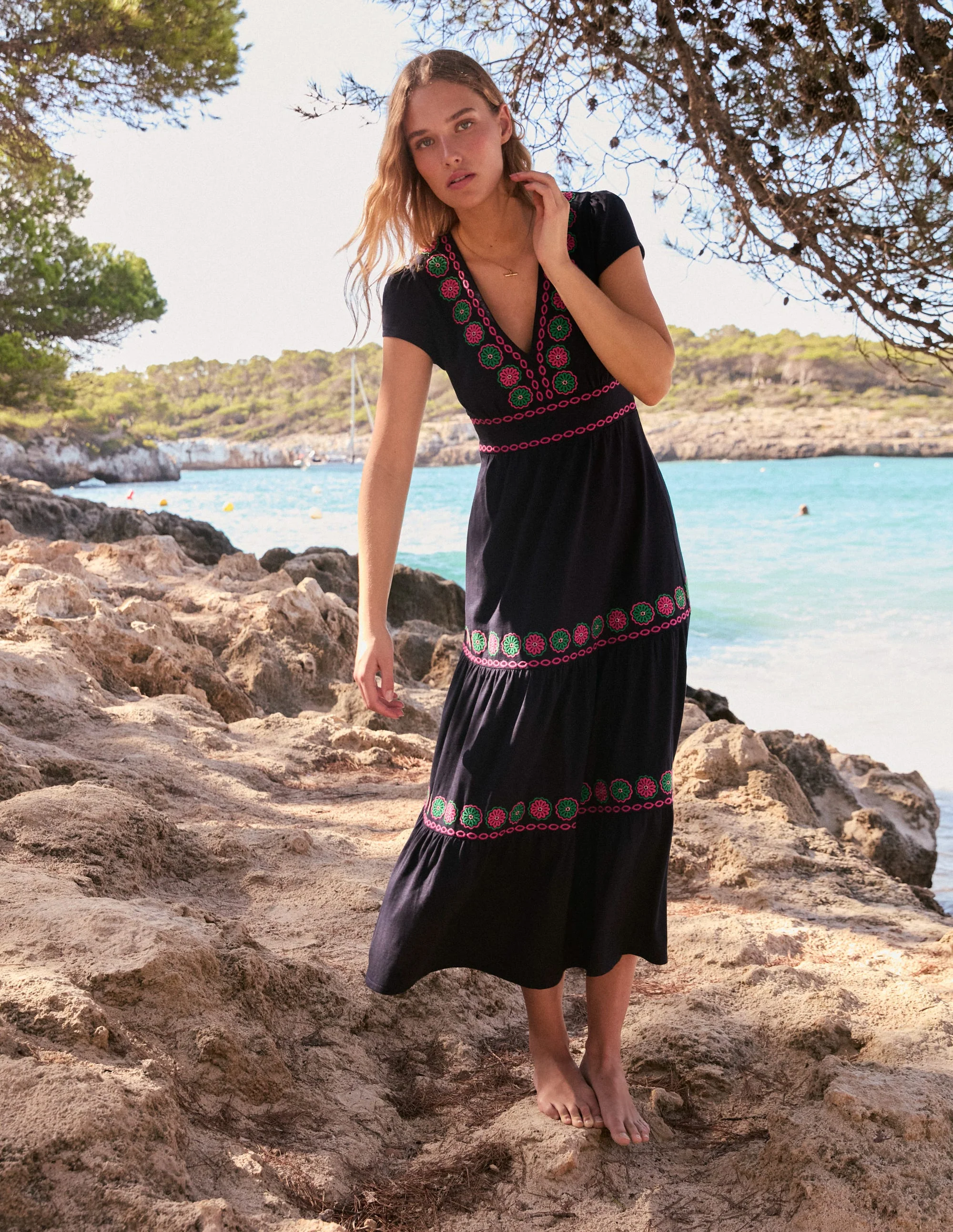 Eloise Besticktes Midikleid-Marineblaue - Image 2