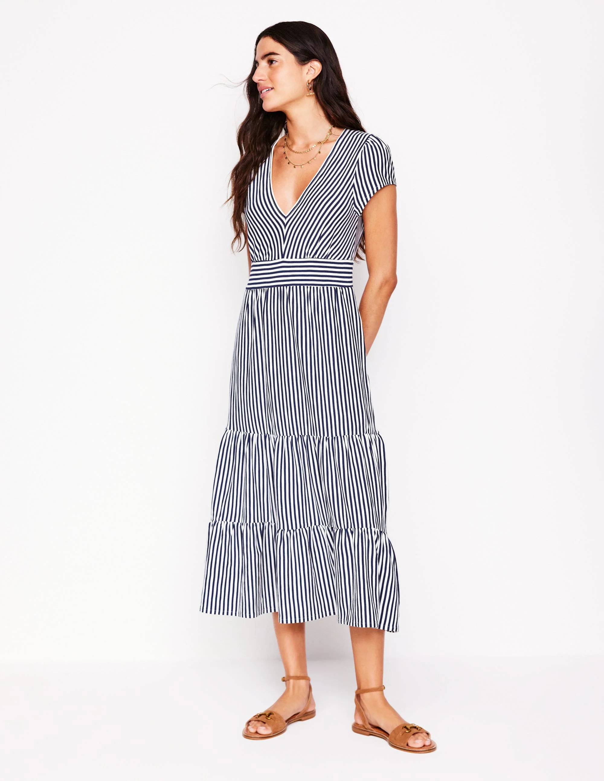 Eloise Gestuftes Jerseykleid-Französisches Navy/Naturweiß, Gestreift - Image 2