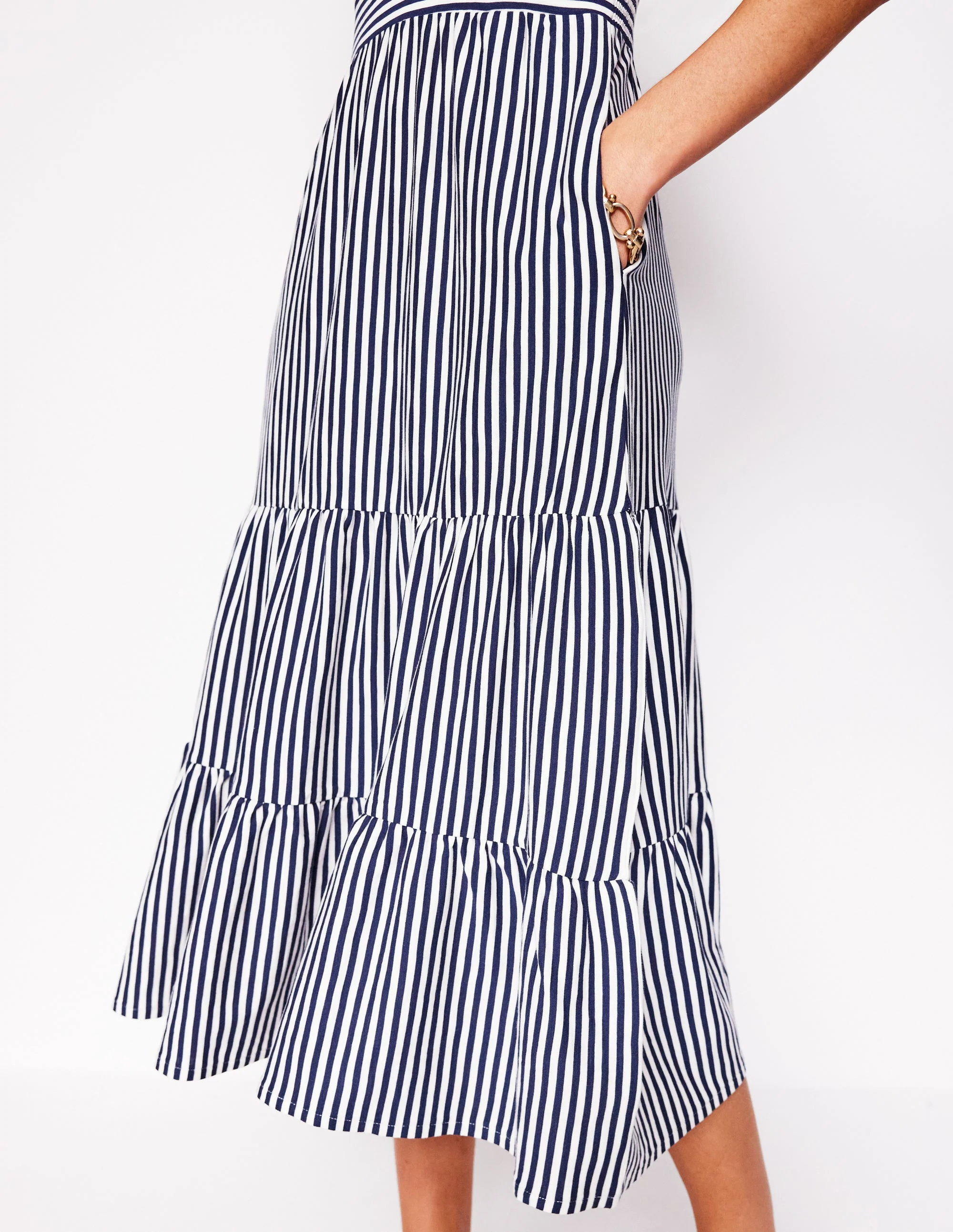 Eloise Gestuftes Jerseykleid-Französisches Navy/Naturweiß, Gestreift - Image 3