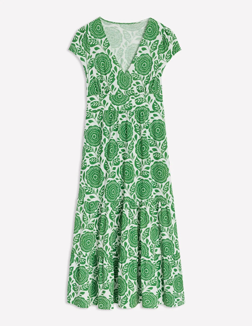 Eloise Gestuftes Jerseykleid-Paradiesgrün, Dahlienstempel - Image 6