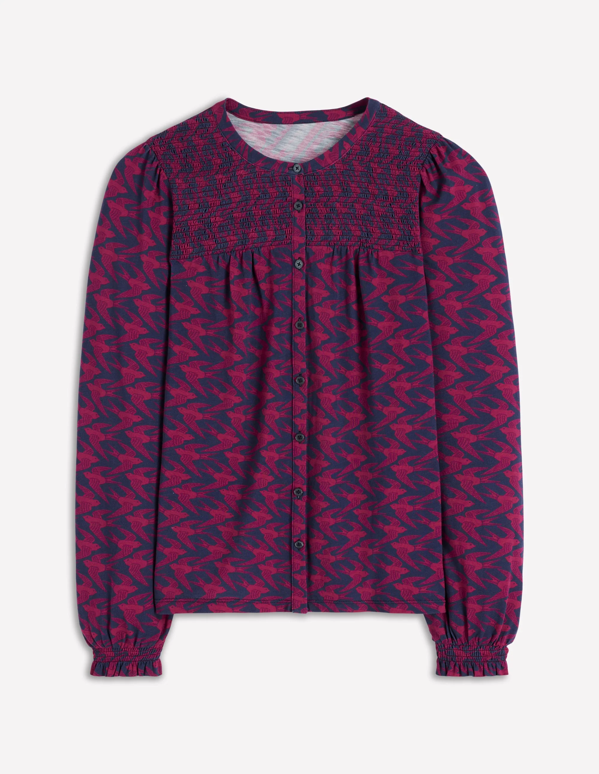 Elsa Jerseyhemd mit gesmokter Passe-Französisches Marineblau, Schwalben - Image 2