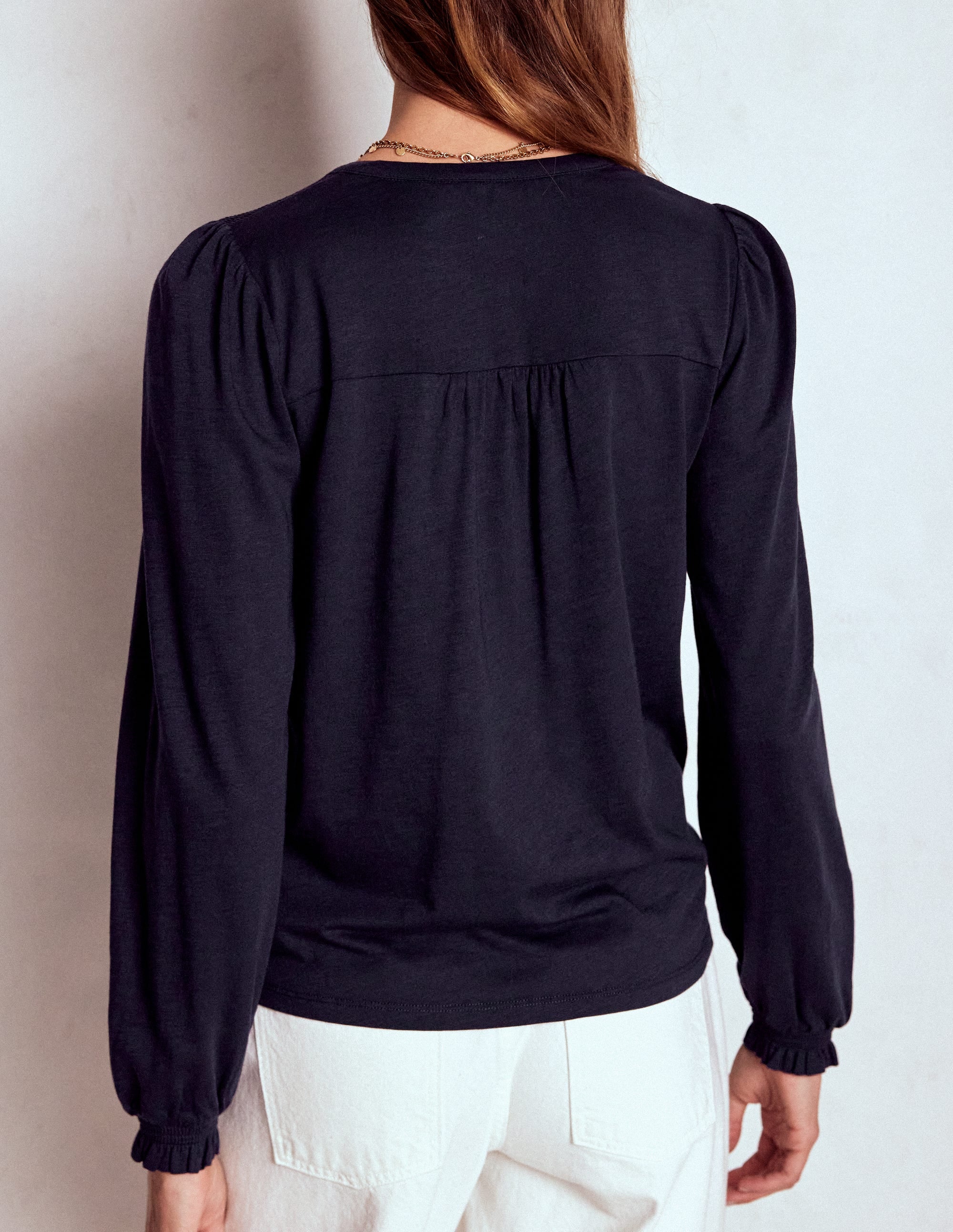 Elsa Jerseyhemd mit gesmokter Passe-Marineblau - Image 3