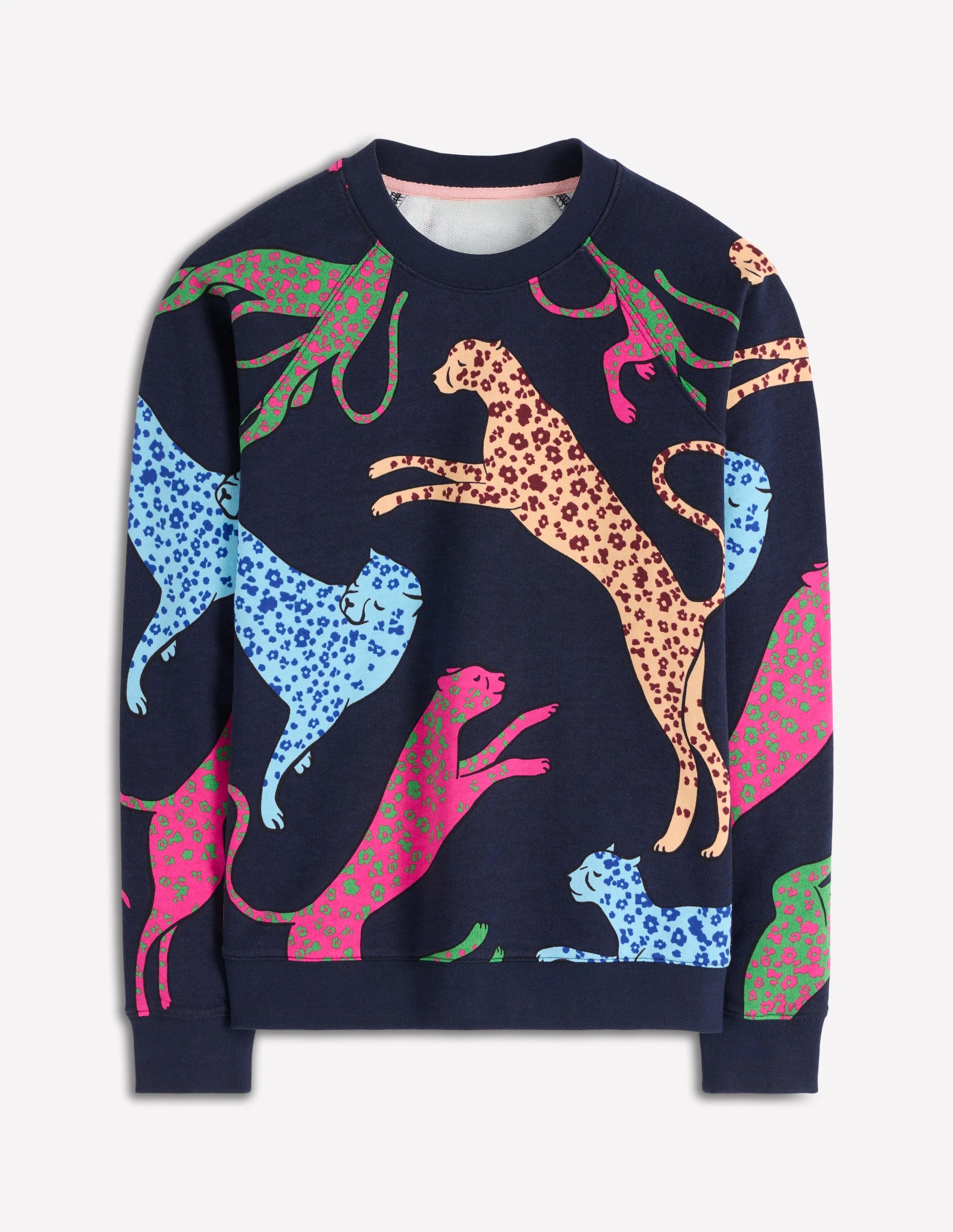 Emi Bedrucktes Sweatshirt-Marineblau, Springender Leopard - Image 5