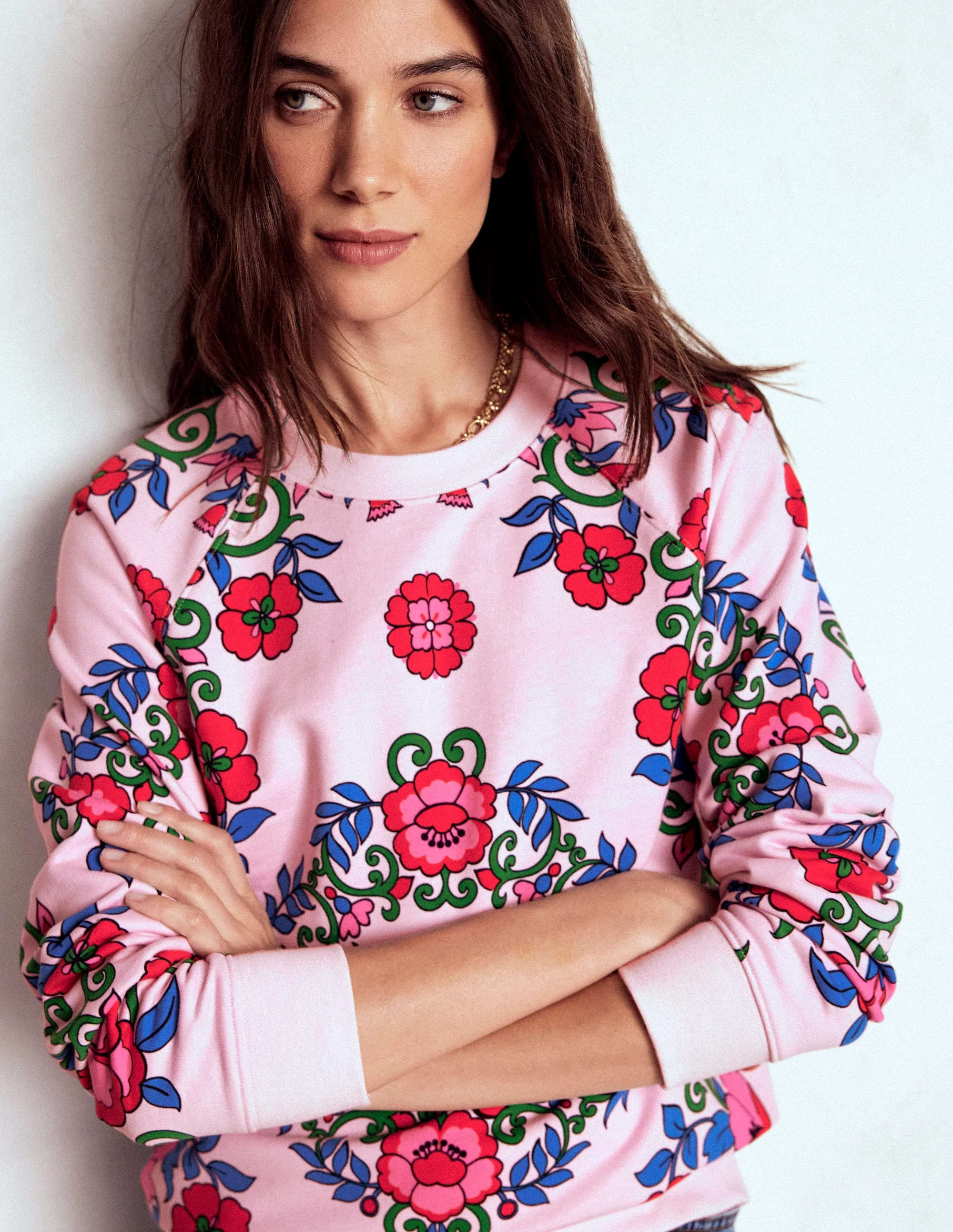 Emi Bedrucktes Sweatshirt-Rosa, Gitterornament