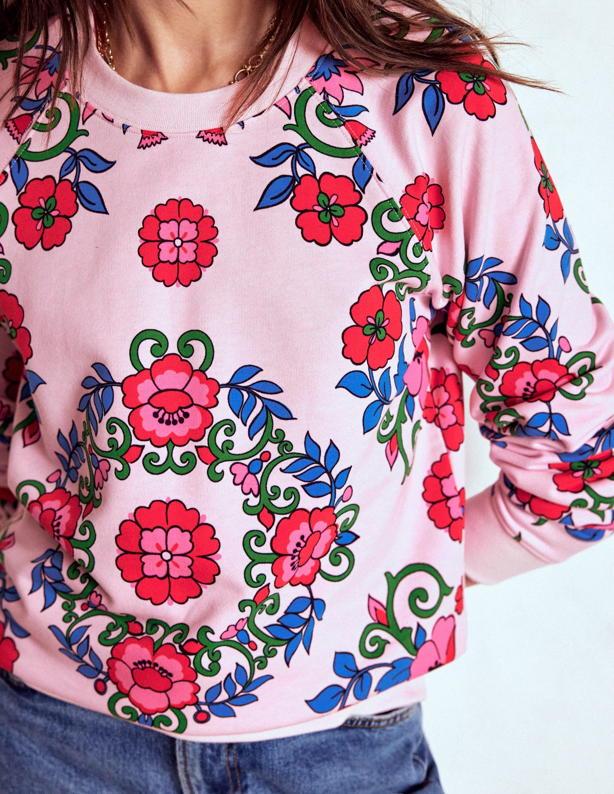 Emi Bedrucktes Sweatshirt-Rosa, Gitterornament - Image 2