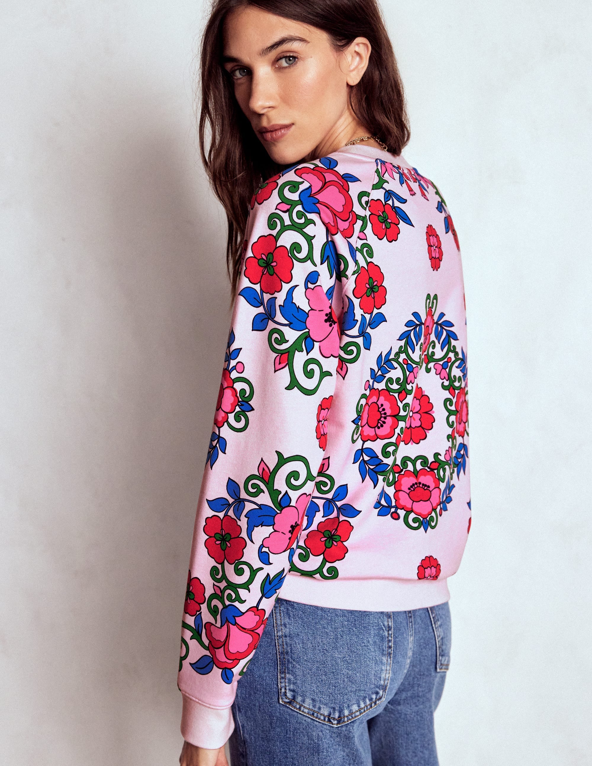 Emi Bedrucktes Sweatshirt-Rosa, Gitterornament - Image 3