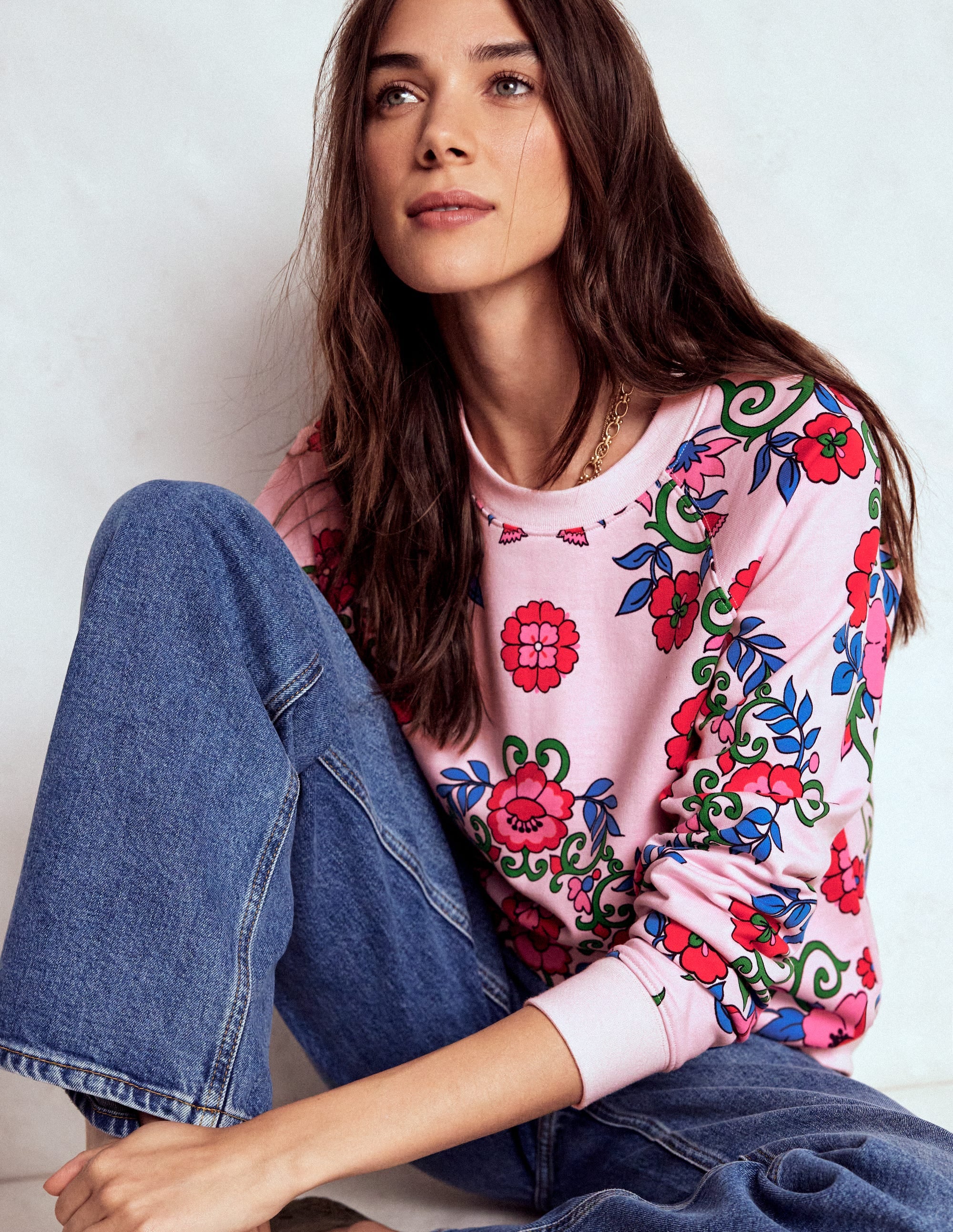 Emi Bedrucktes Sweatshirt-Rosa, Gitterornament - Image 4