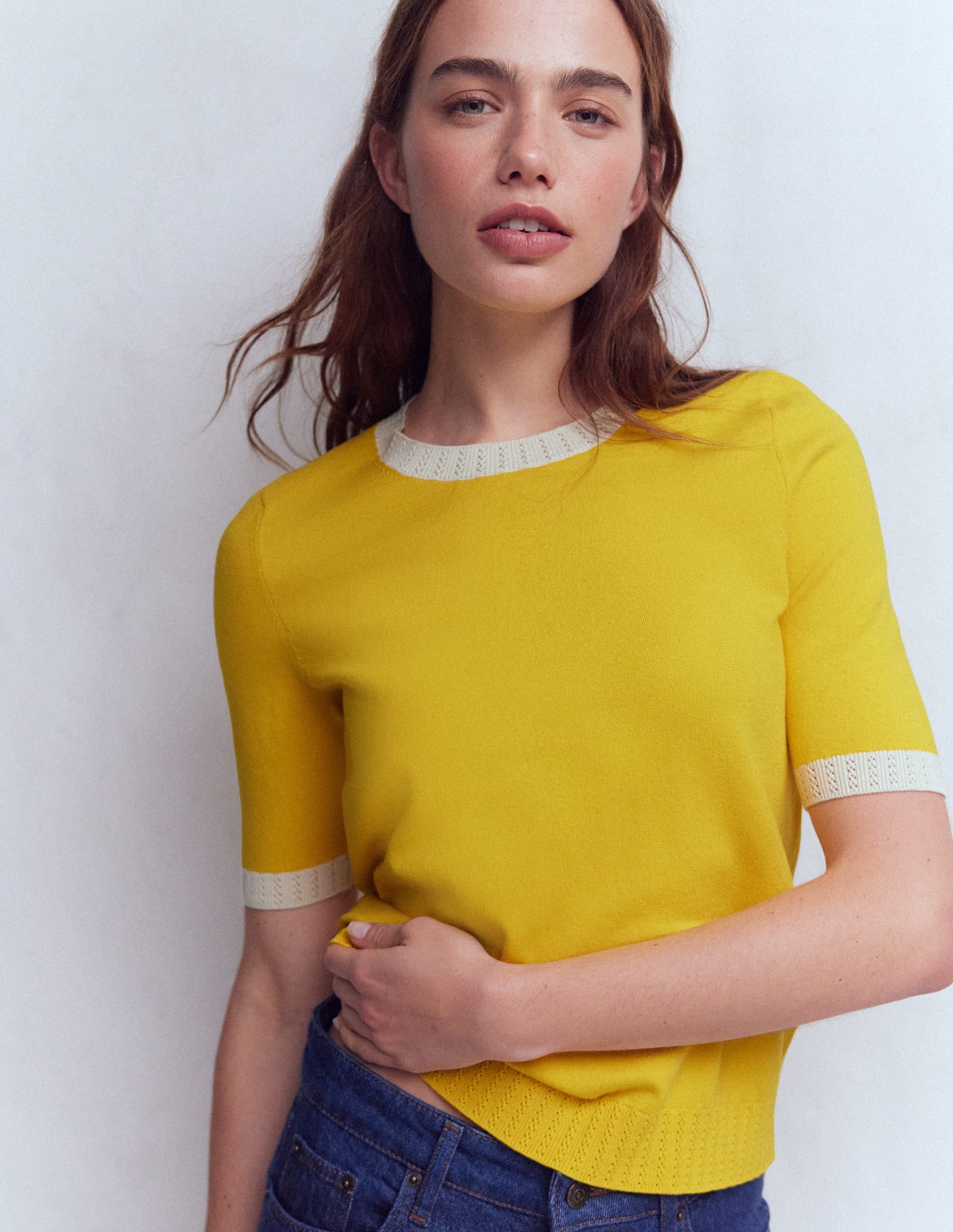 Emilia Baumwoll-T-Shirt mit Rundhalsausschnitt-Ananasgelb, Naturweiß - Image 4