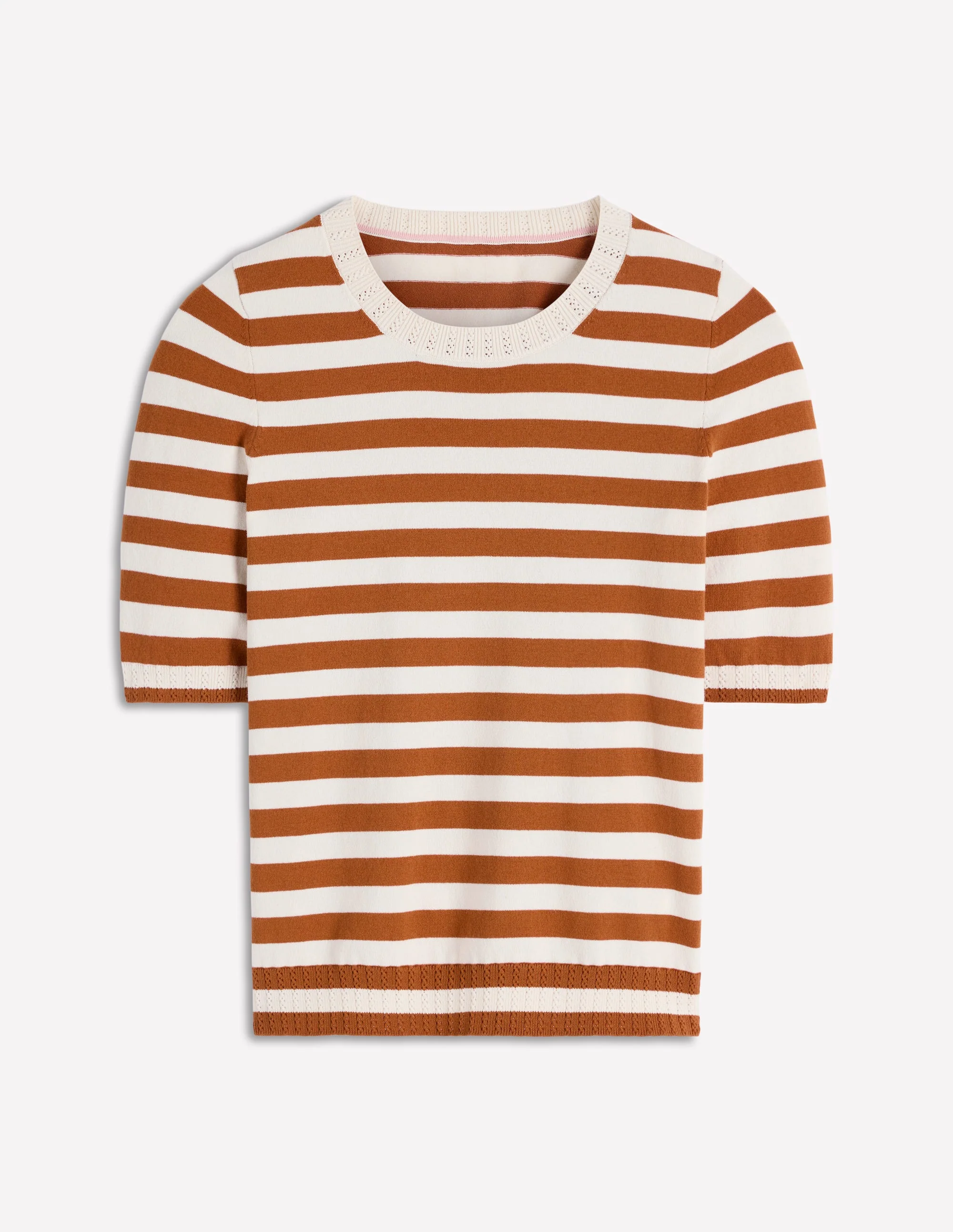 Emilia Baumwoll-T-Shirt mit Rundhalsausschnitt-Cognac/Warmes Naturweiß - Image 6