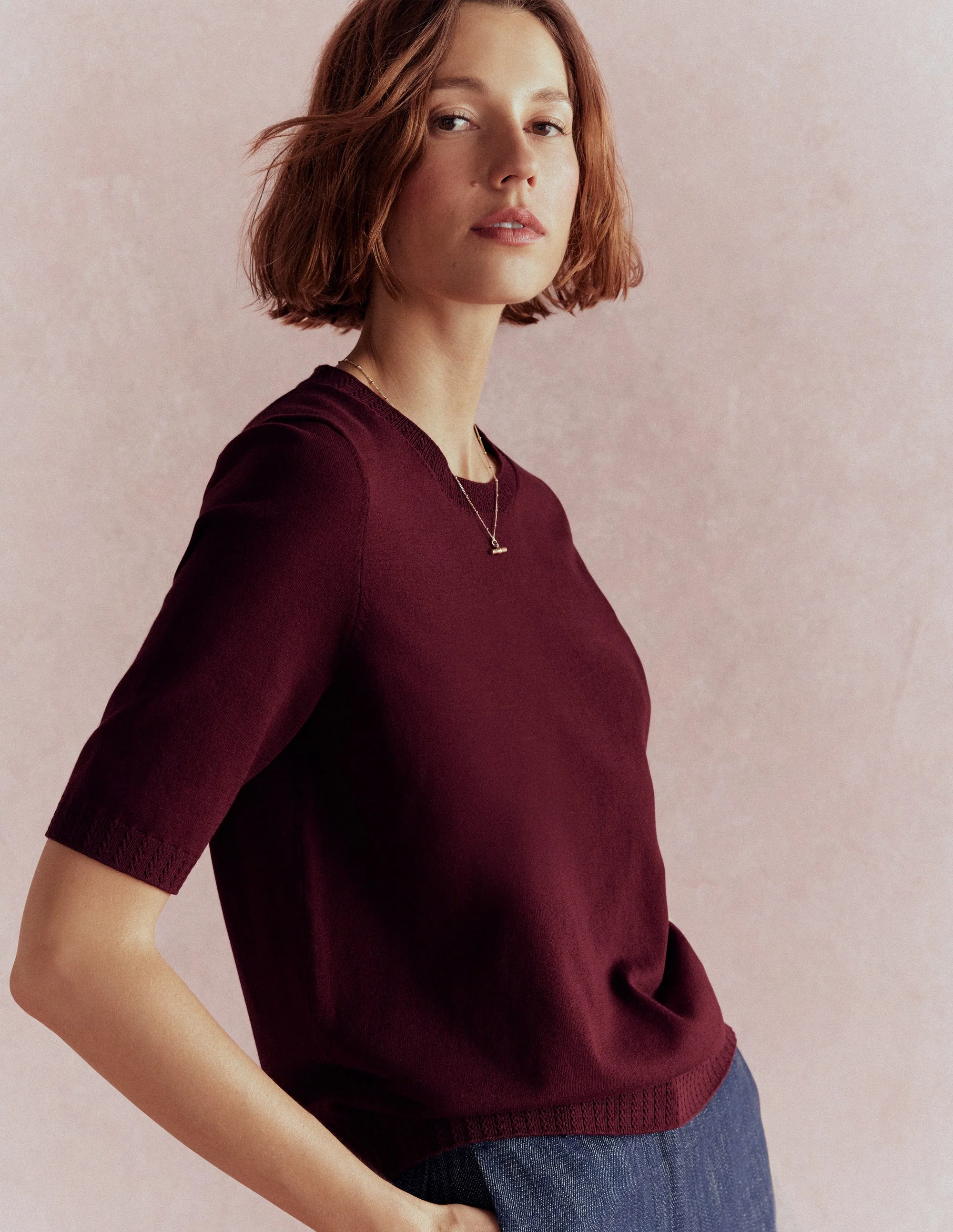 Emilia Baumwoll-T-Shirt mit Rundhalsausschnitt-Dunkelviolett - Image 6