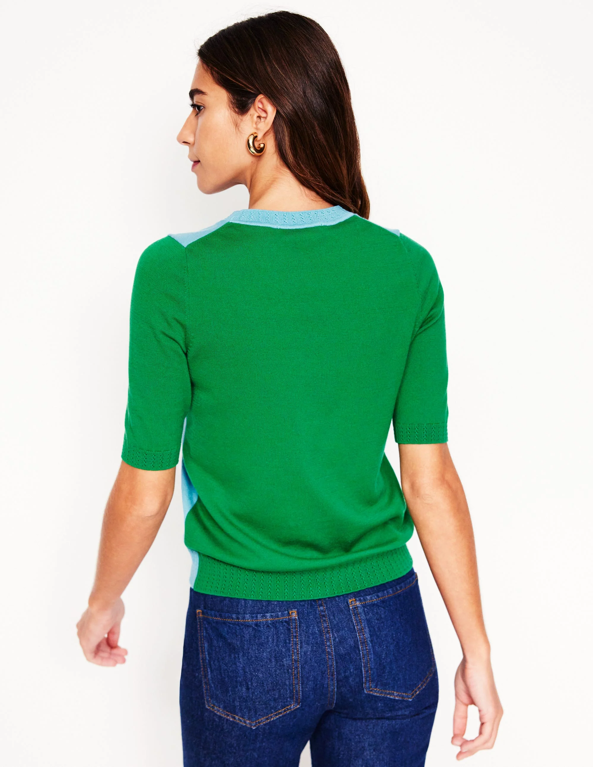 Emilia Baumwoll-T-Shirt mit Rundhalsausschnitt-Entenei-Blau/Smaragdgrün - Image 3