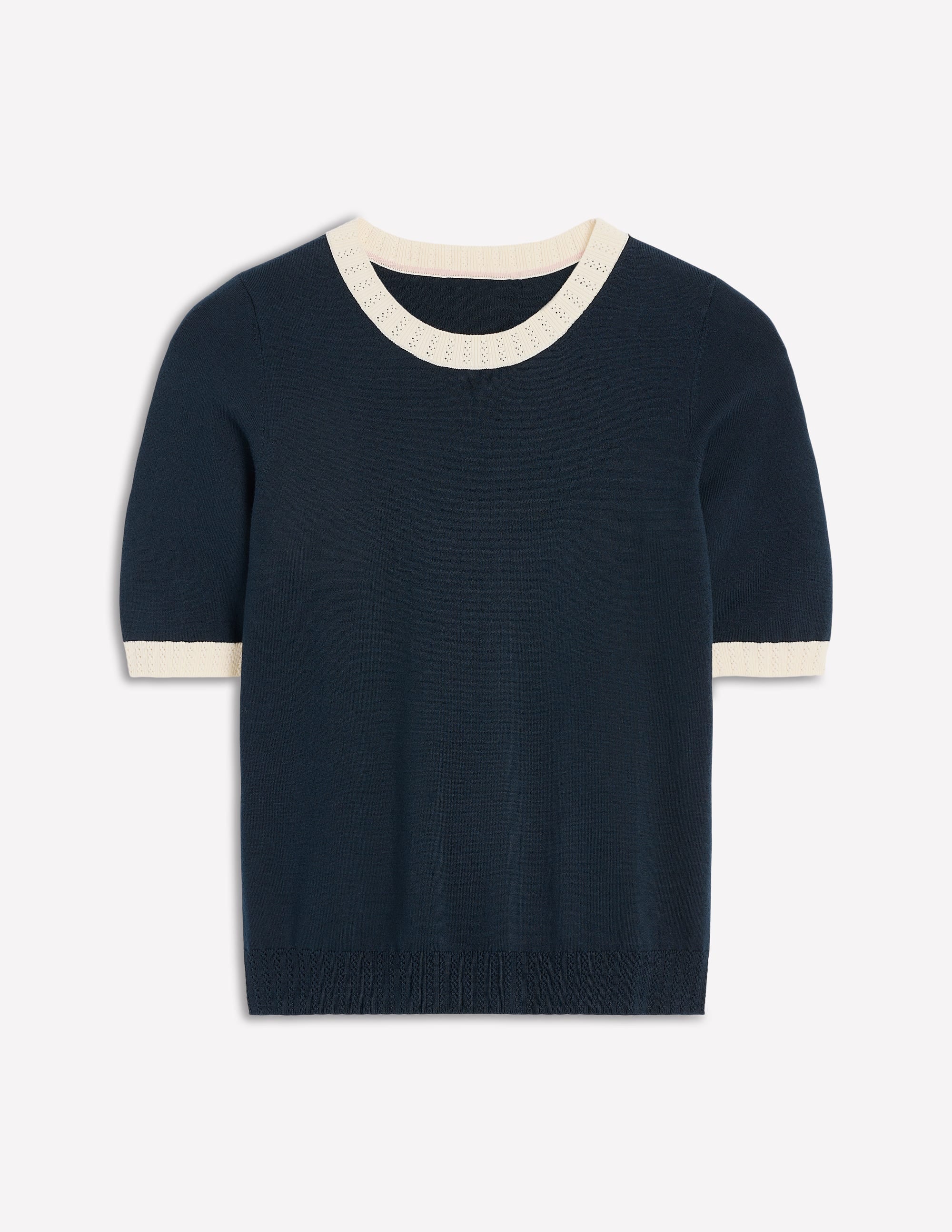Emilia Baumwoll-T-Shirt mit Rundhalsausschnitt-Marineblau, Warmes Naturweiß - Image 8