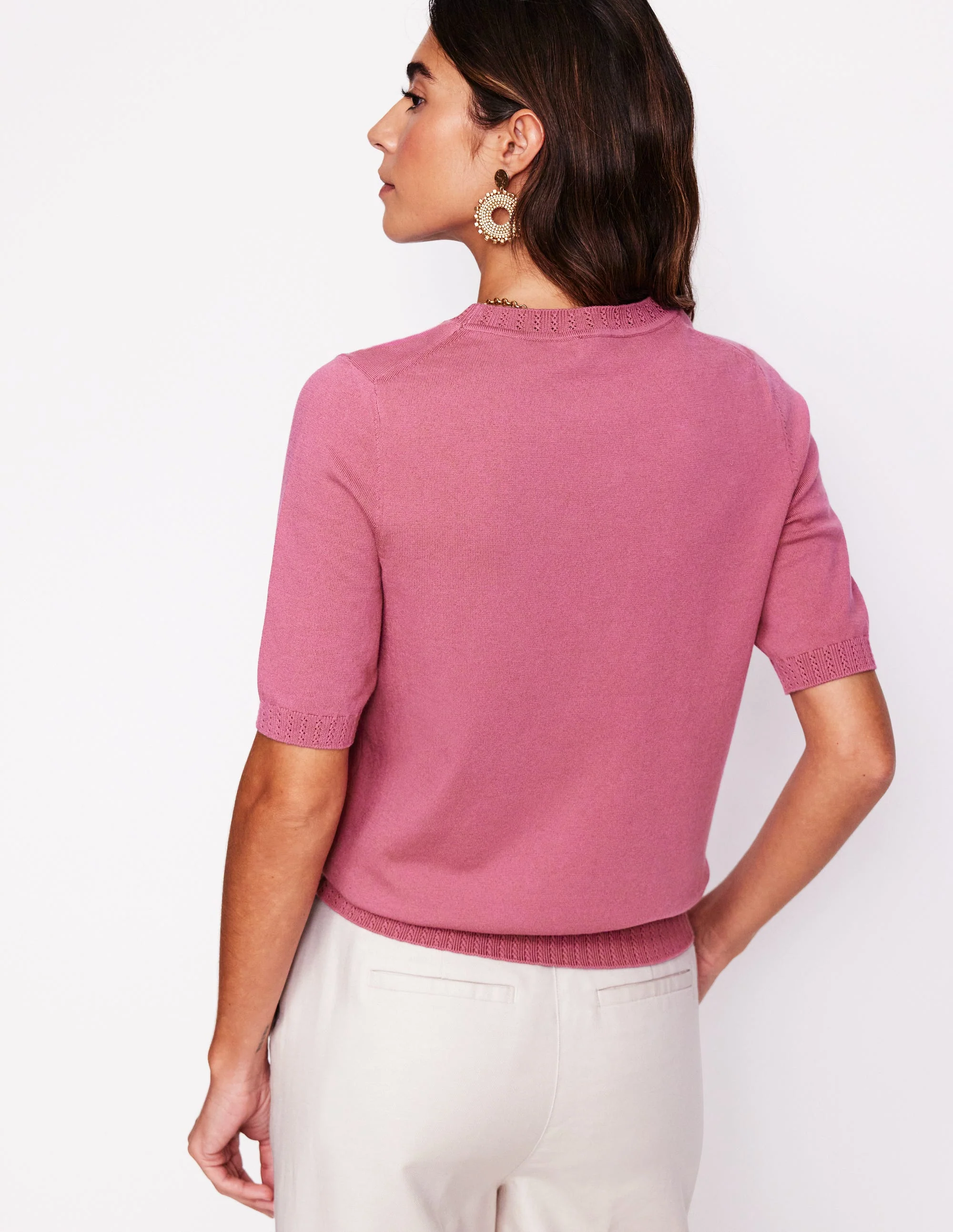 Emilia Baumwoll-T-Shirt mit Rundhalsausschnitt-Rosa Heide - Image 3