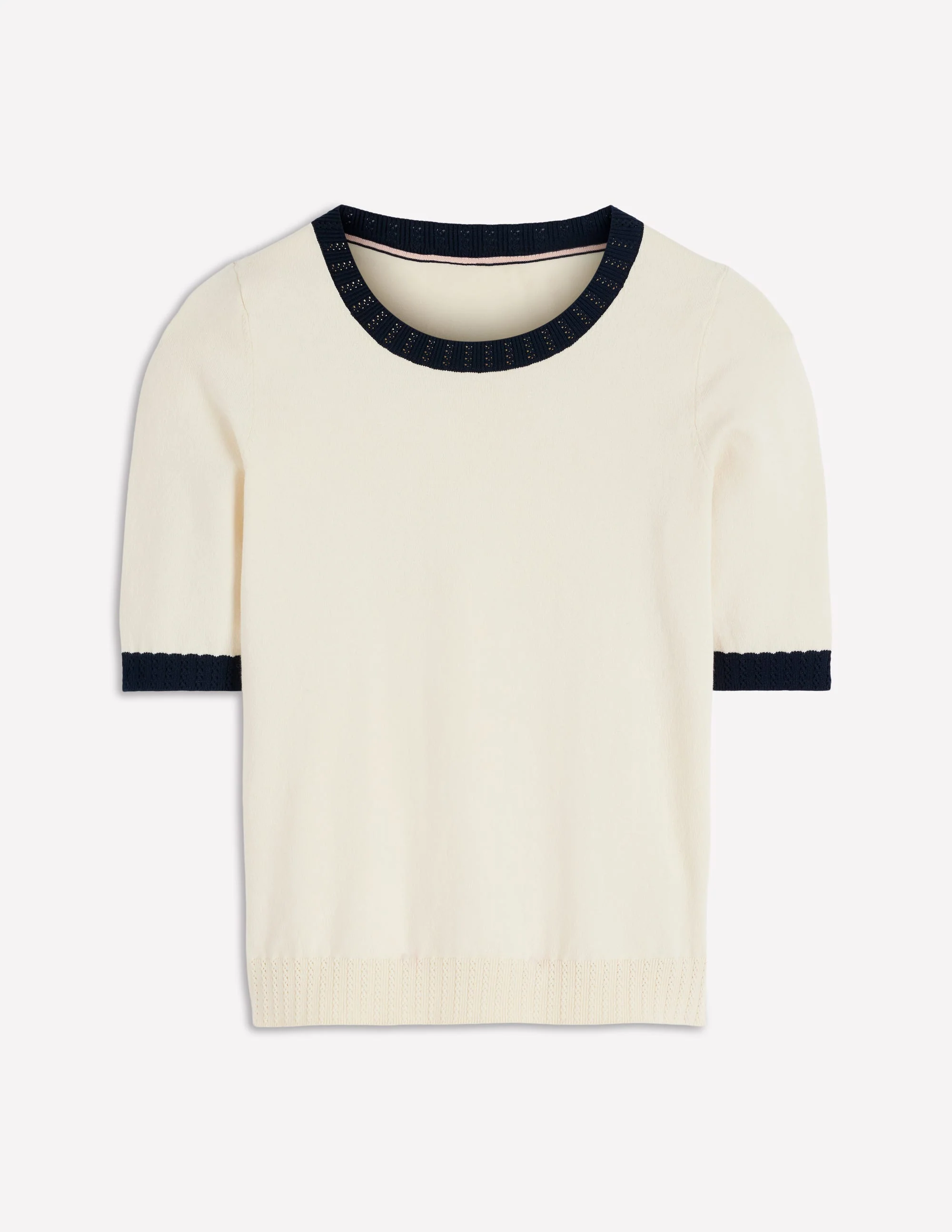 Emilia Baumwoll-T-Shirt mit Rundhalsausschnitt-Warmes Naturweiß, Marineblau - Image 5