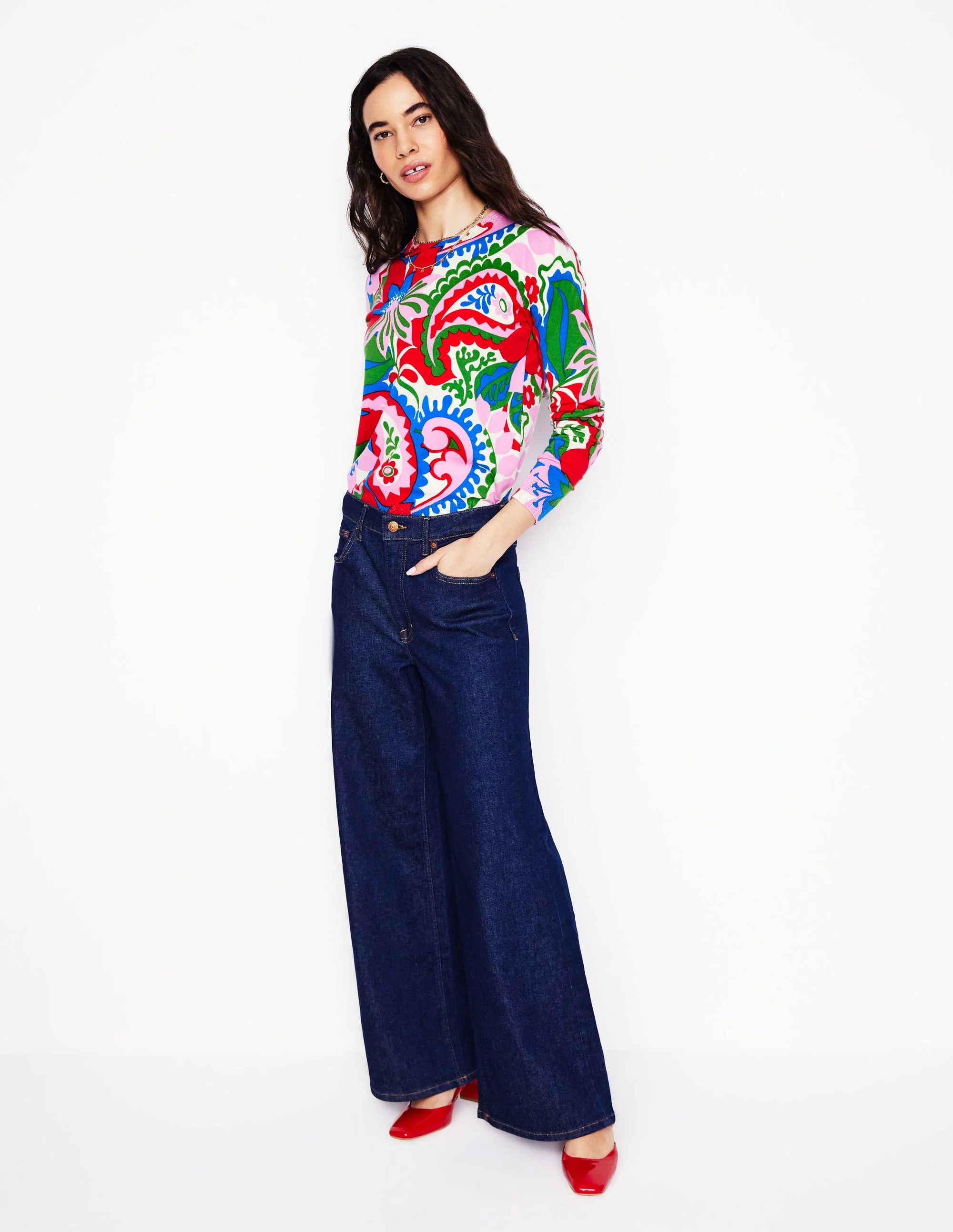 Emilia Baumwollpullover mit Rundhalsausschnitt-Bunt, Botanik-Paisley - Image 4