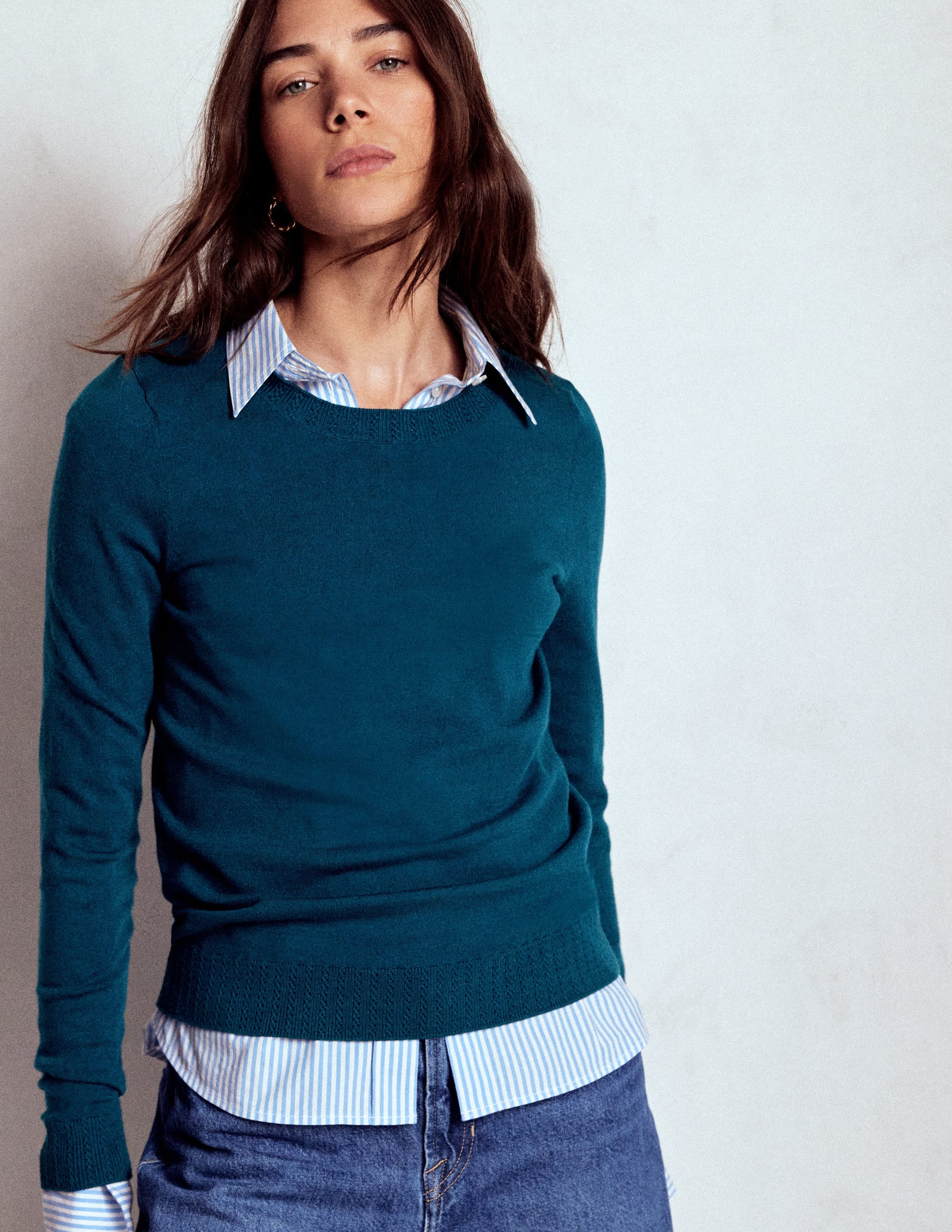 Emilia Baumwollpullover mit Rundhalsausschnitt-Hafenblau - Image 2
