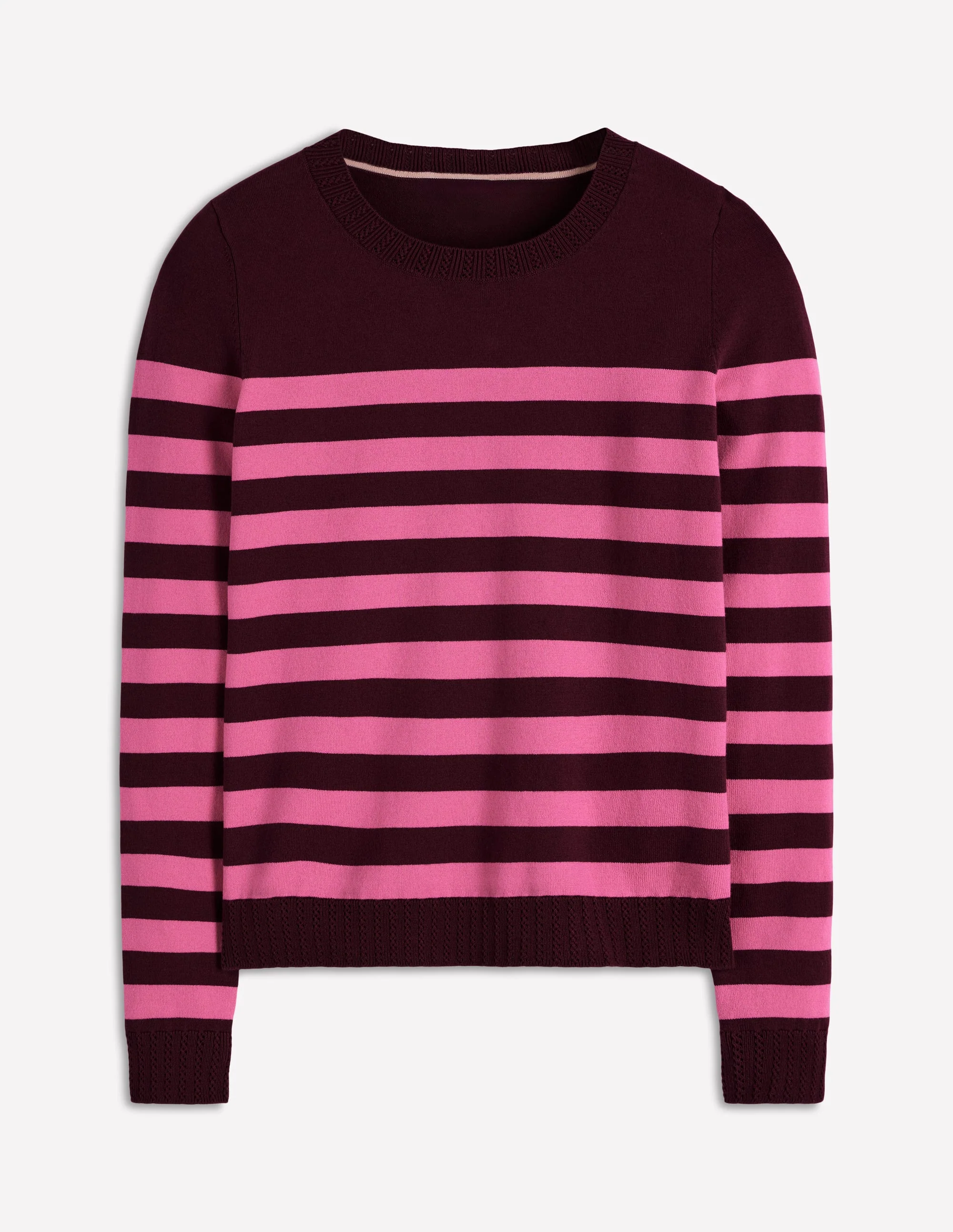 Emilia Baumwollpullover mit Rundhalsausschnitt-Kastanie/Rosa Streifen - Image 5
