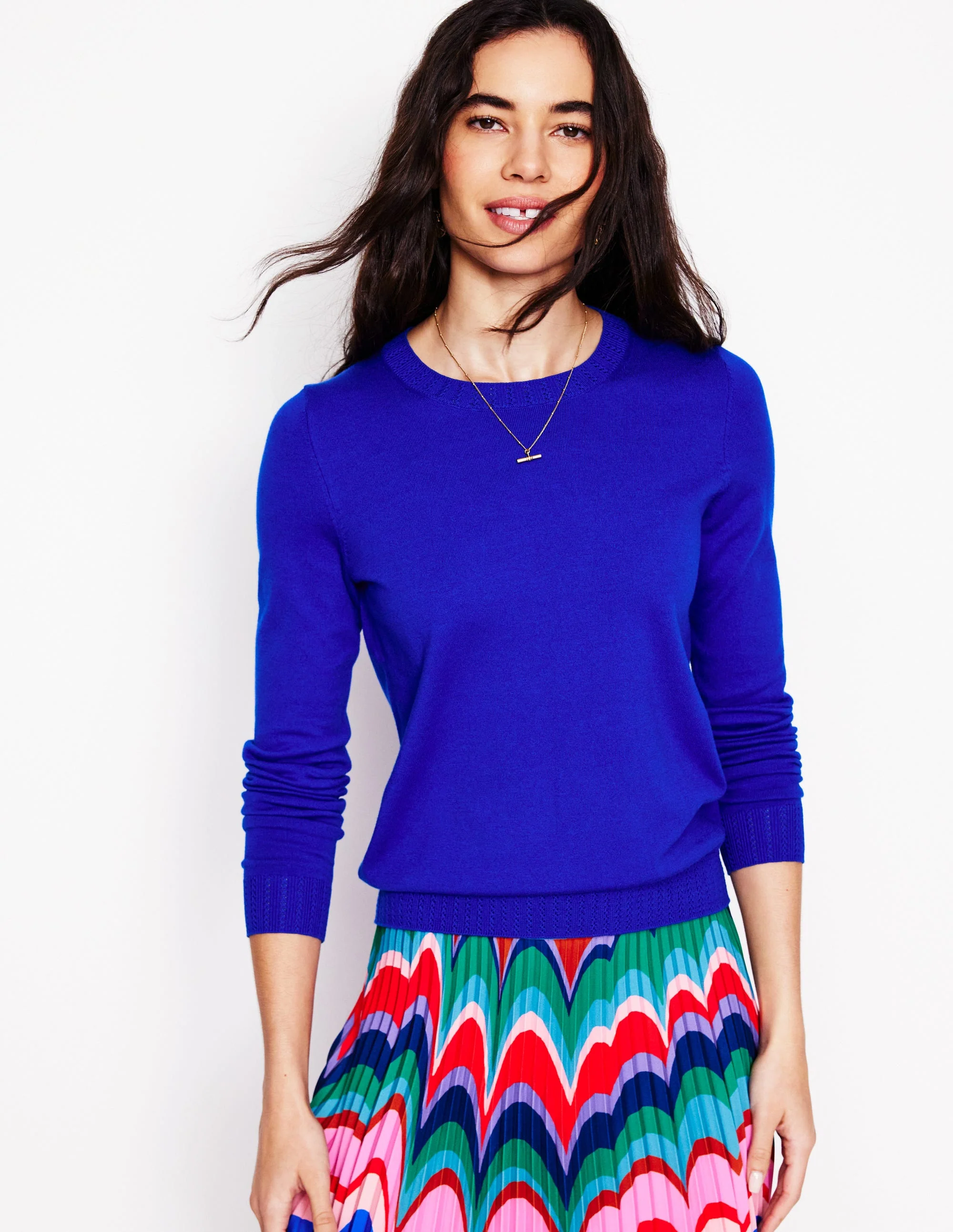 Emilia Baumwollpullover mit Rundhalsausschnitt-Leuchtendes Blau