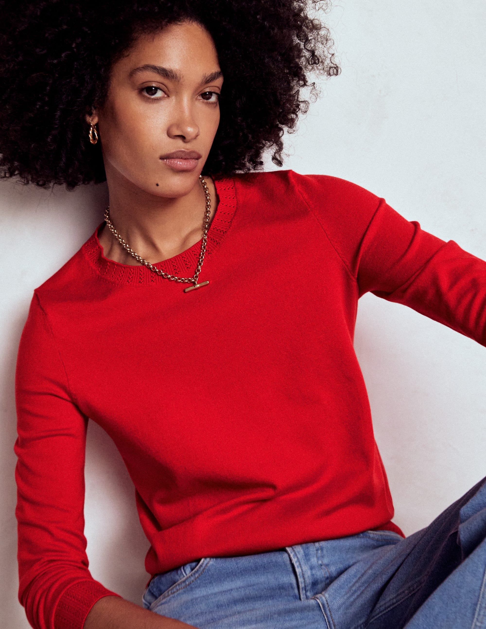 Emilia Baumwollpullover mit Rundhalsausschnitt-Mohnblumenrot