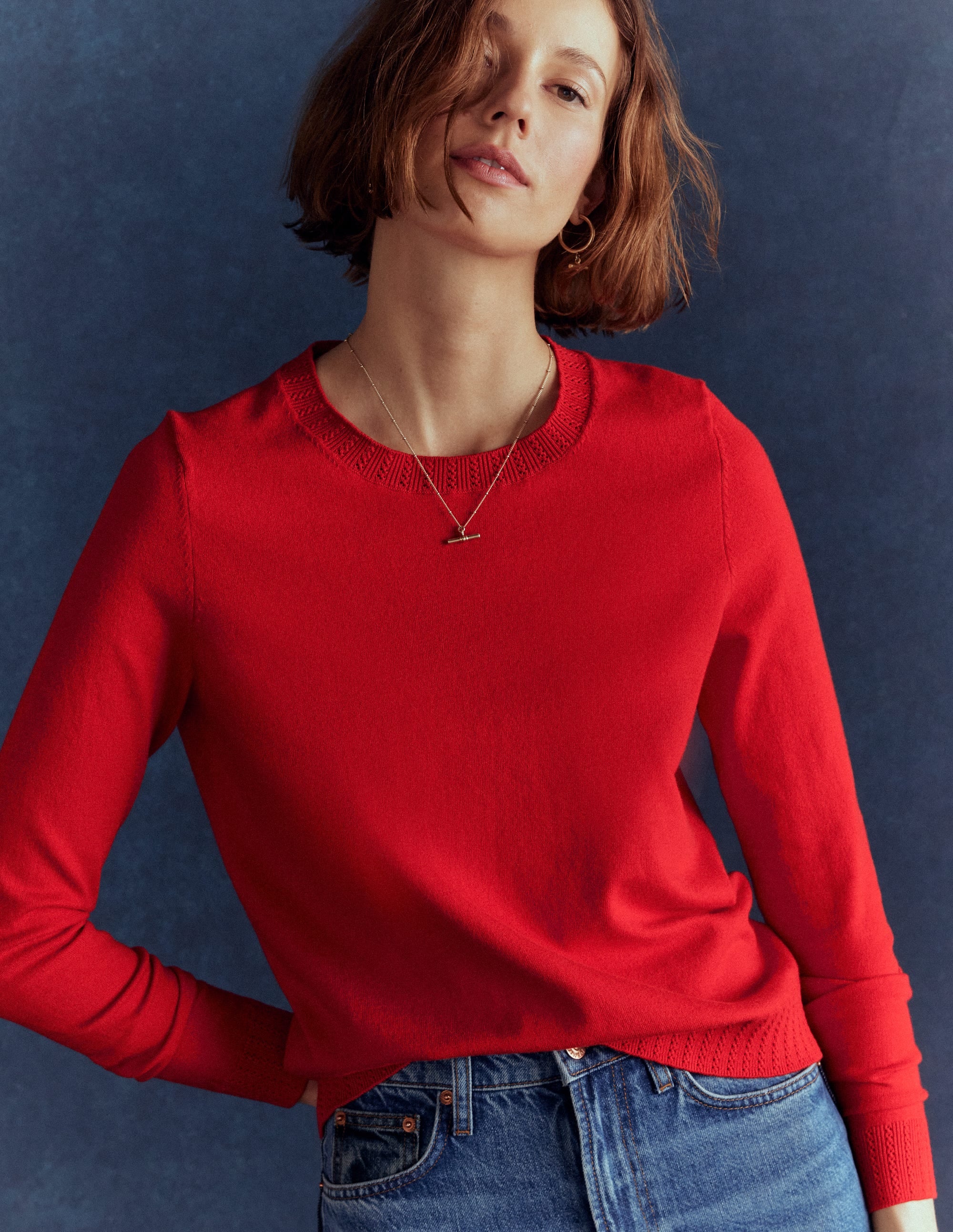 Emilia Baumwollpullover mit Rundhalsausschnitt-Mohnblumenrot - Image 6