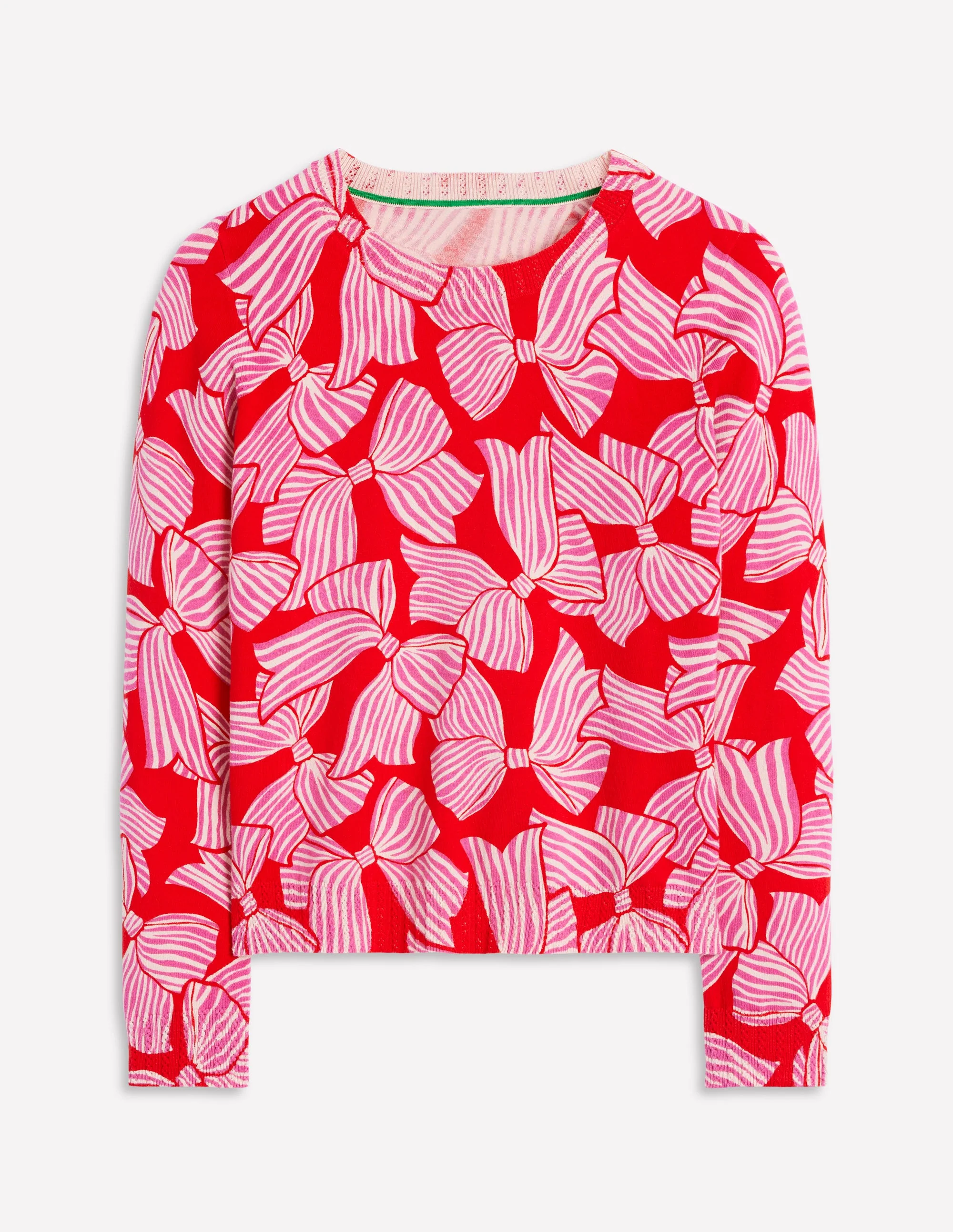 Emilia Baumwollpullover mit Rundhalsausschnitt-Mohnblumenrot, Schleifenmuster - Image 5