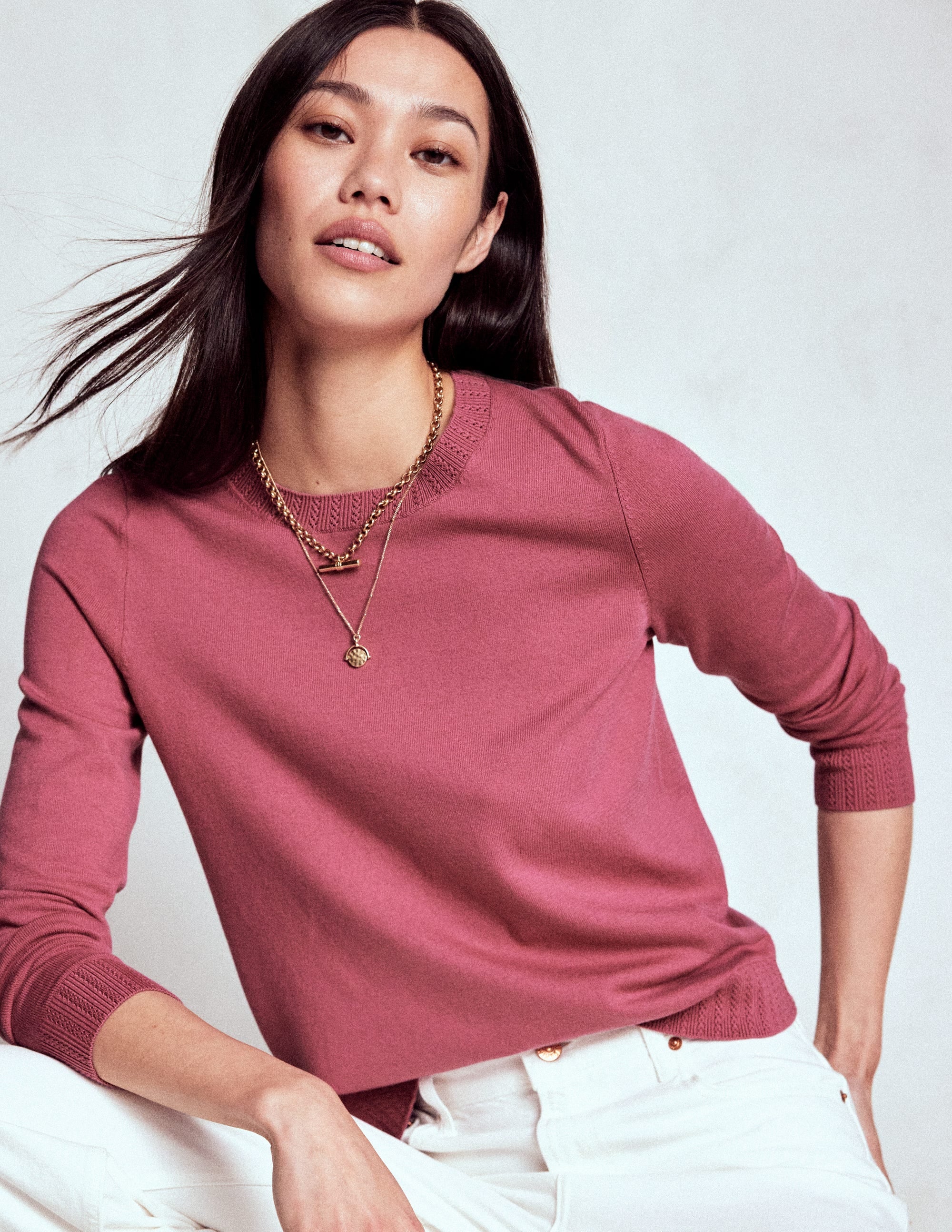 Emilia Baumwollpullover mit Rundhalsausschnitt-Rosa Heide