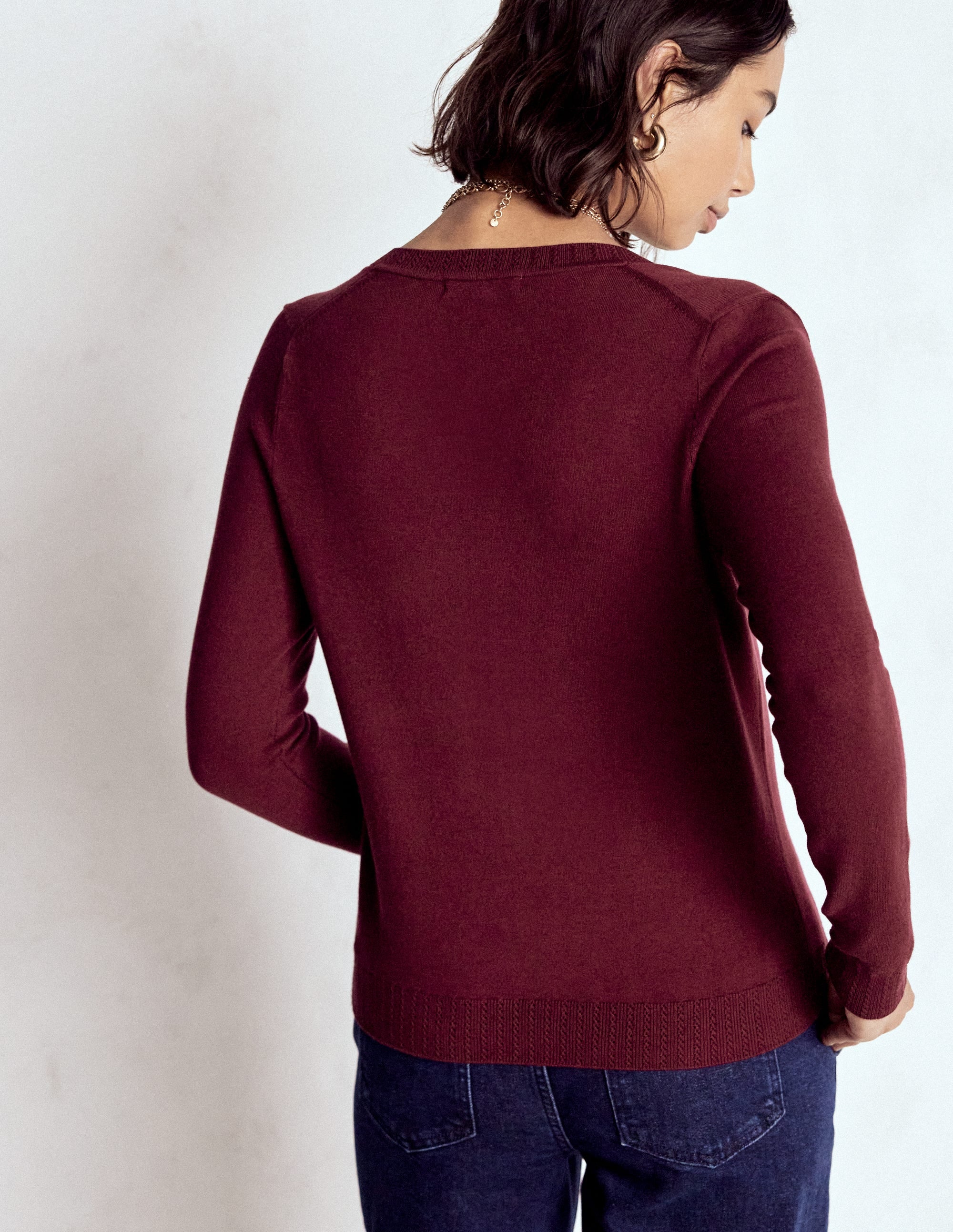 Emilia Baumwollpullover mit V-Ausschnitt-Dunkelviolett - Image 3